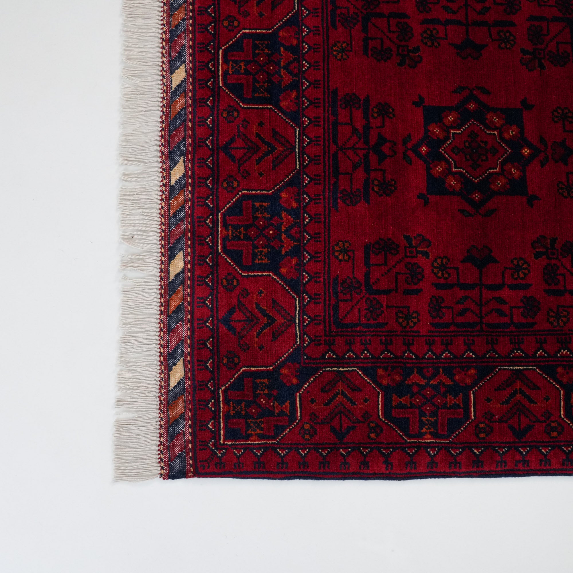 Handwoven Afghan Pattern Wool Burgundy Khamyap Rug