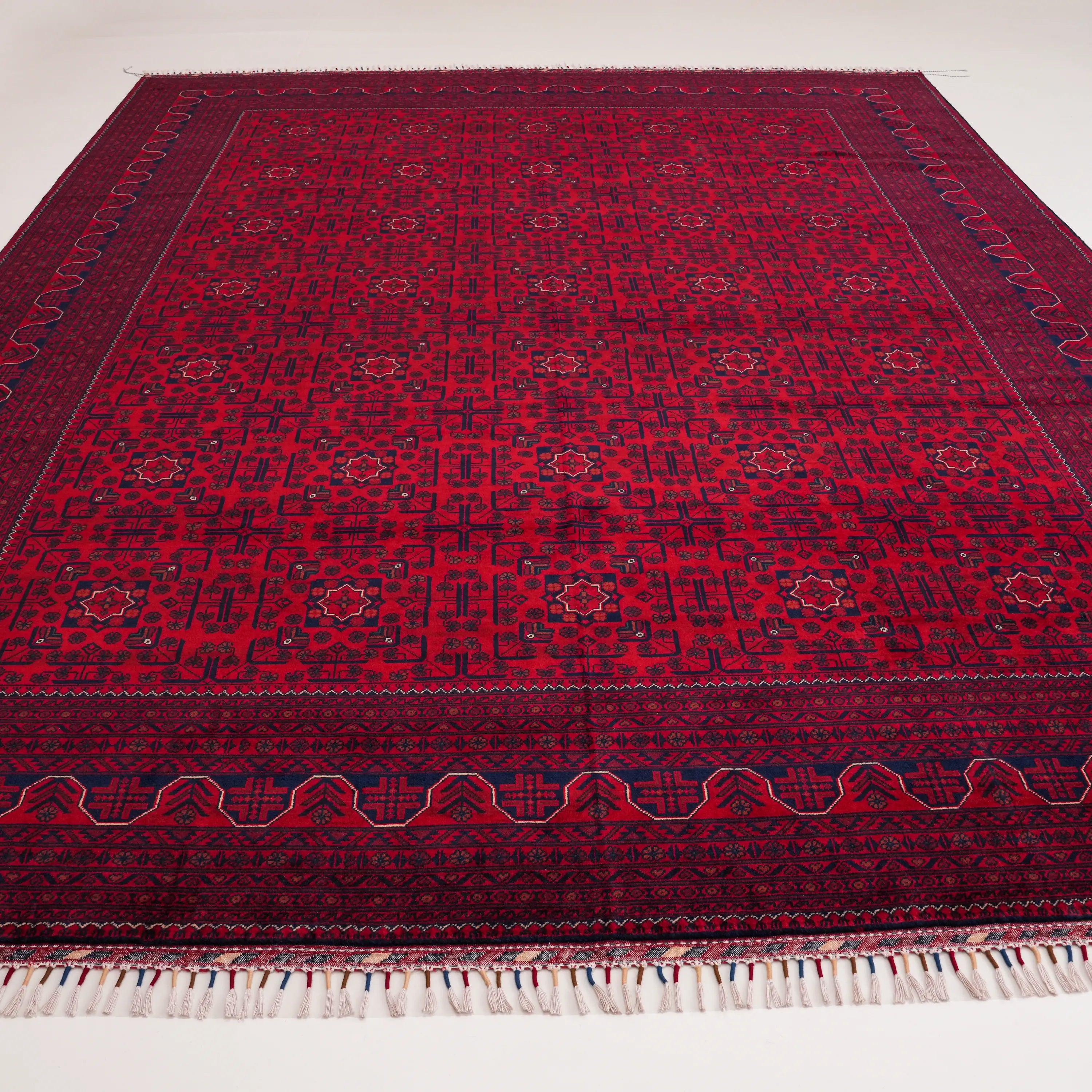 El Dokuma Afgan Desenli Yün Bordo Khamyap Halı