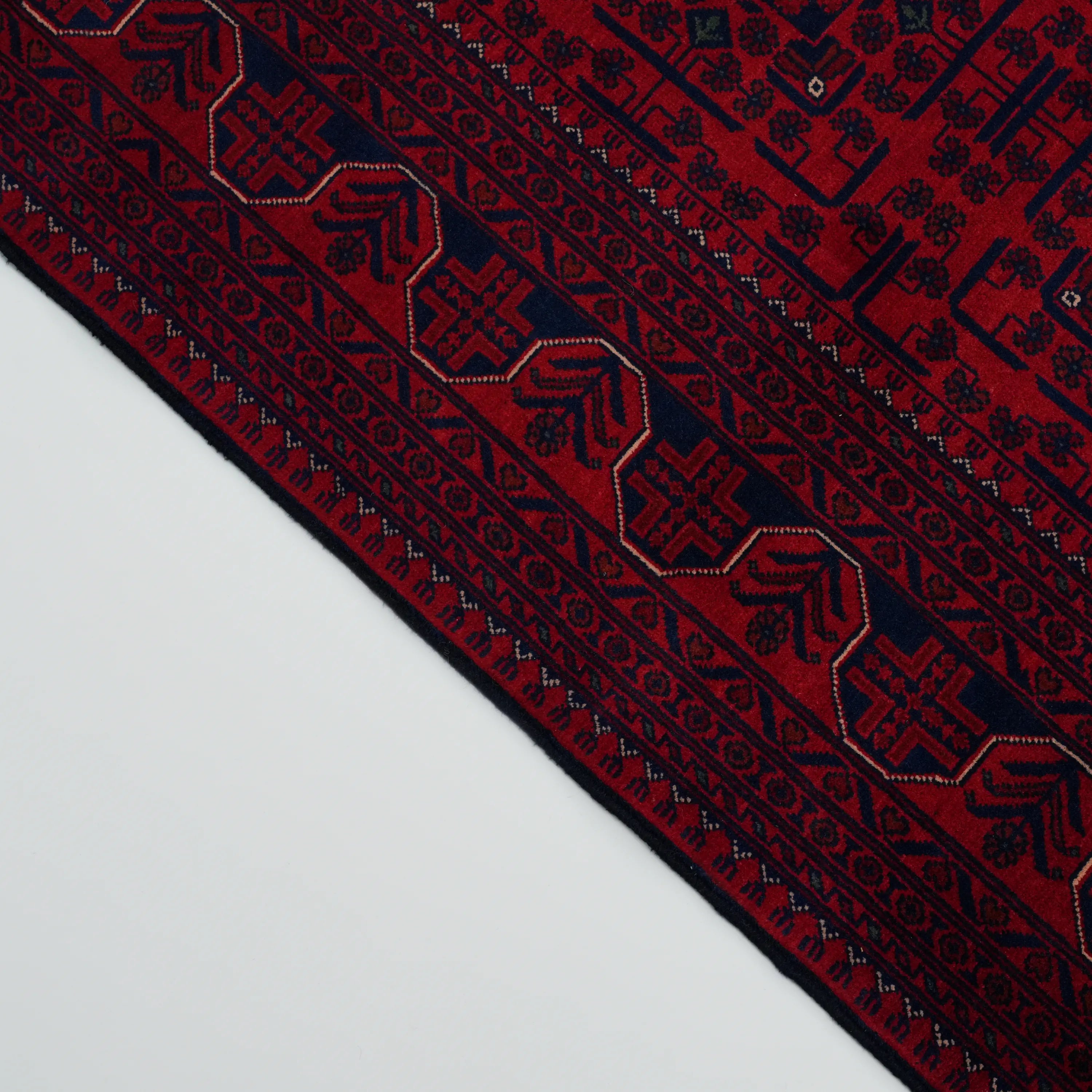 Handwoven Afghan Pattern Wool Burgundy Khamyap Rug