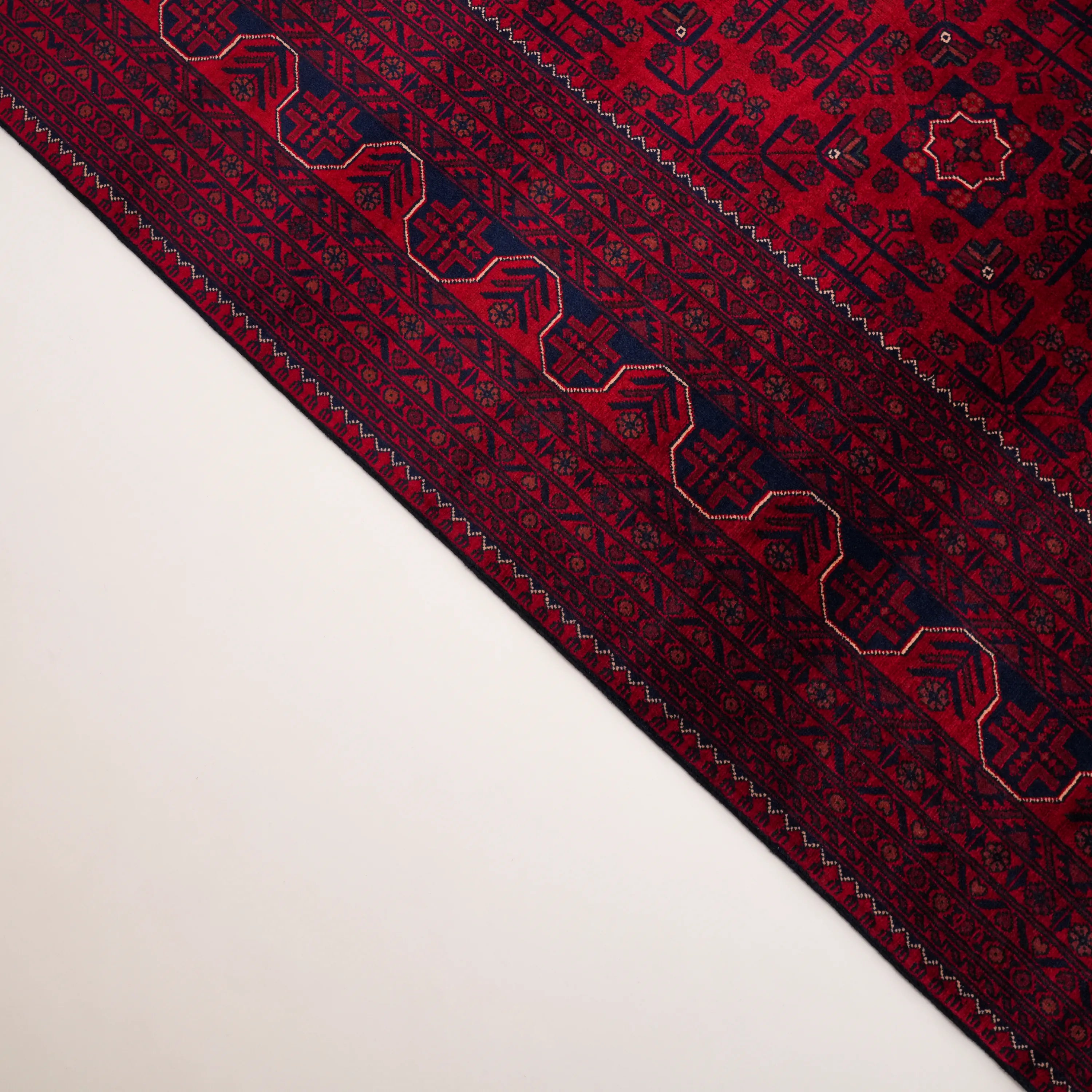 El Dokuma Afgan Desenli Yün Bordo Khamyap Halı