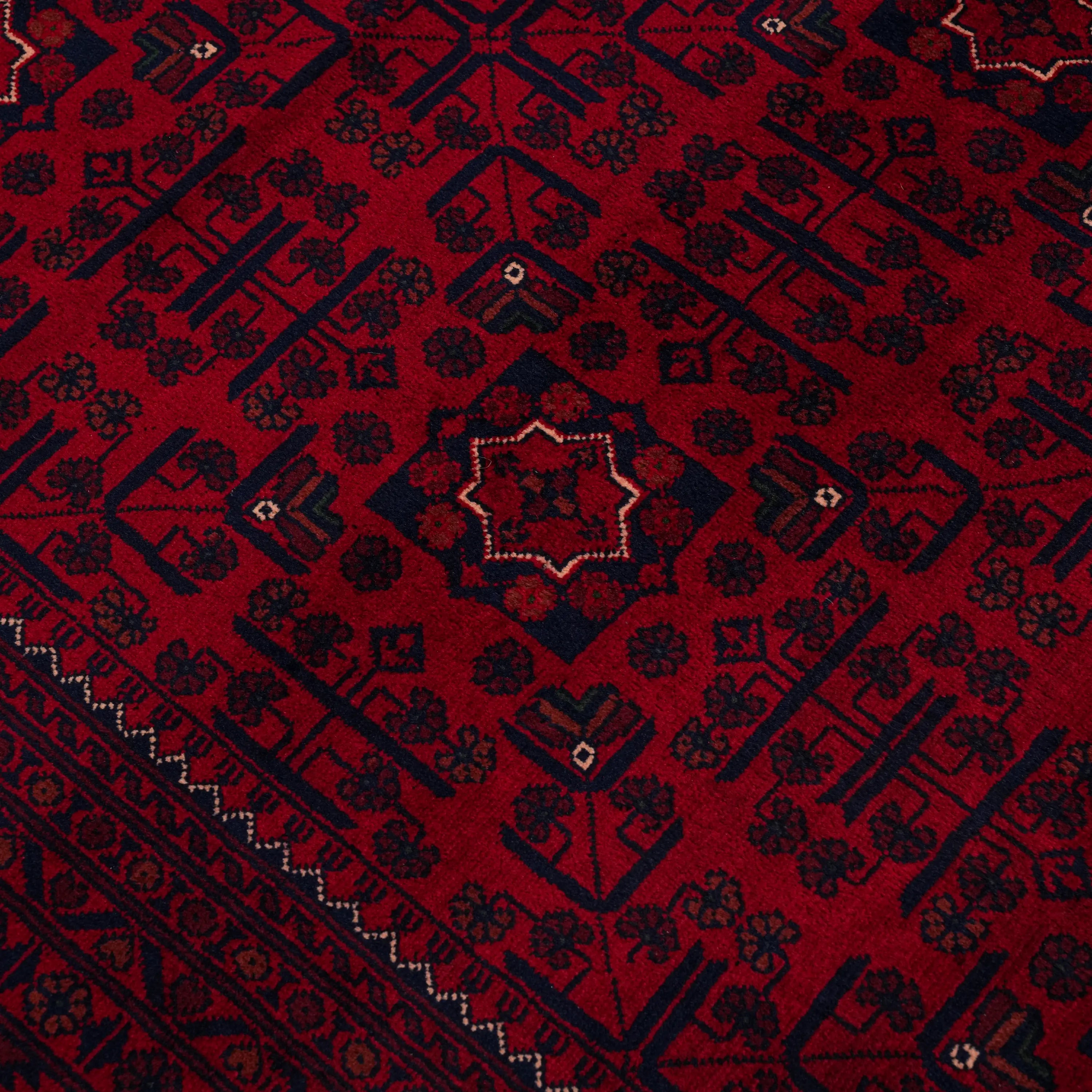 El Dokuma Afgan Desenli Yün Bordo Khamyap Halı