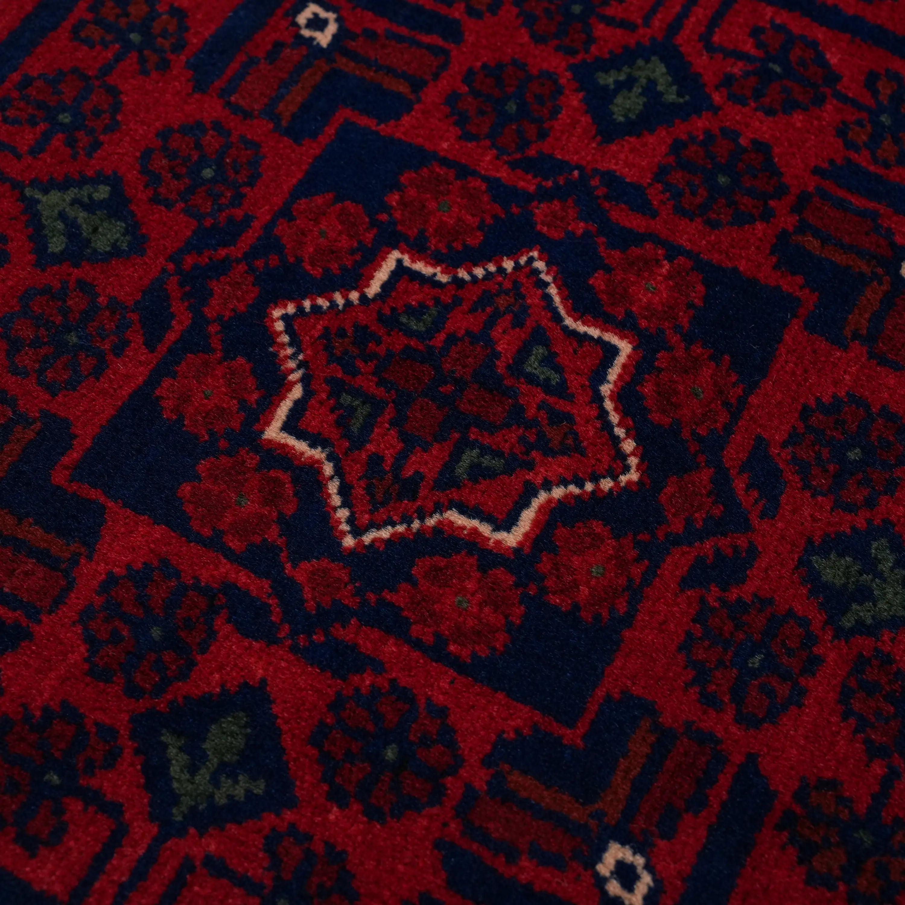 Handwoven Afghan Pattern Wool Burgundy Khamyap Rug