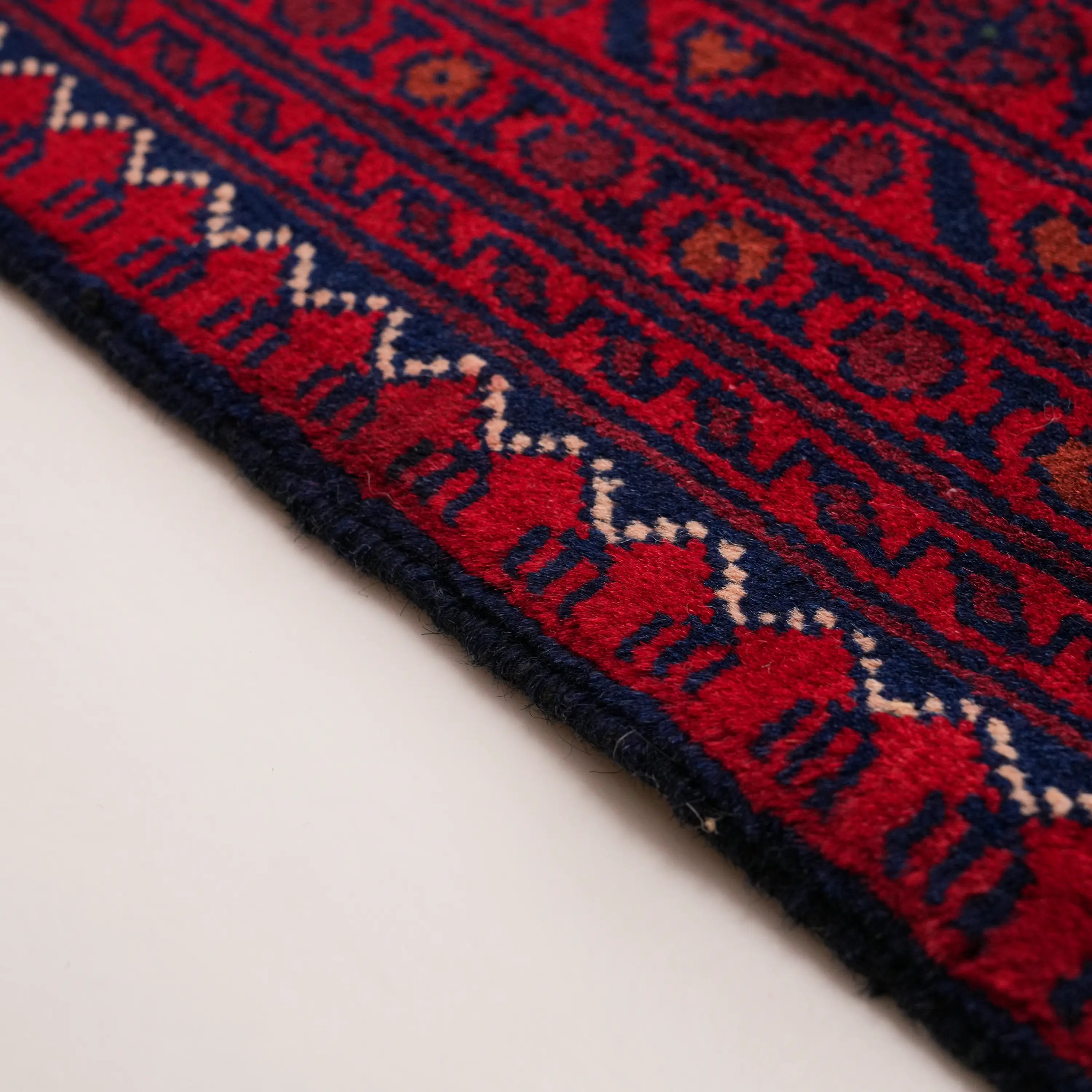 El Dokuma Afgan Desenli Yün Bordo Khamyap Halı