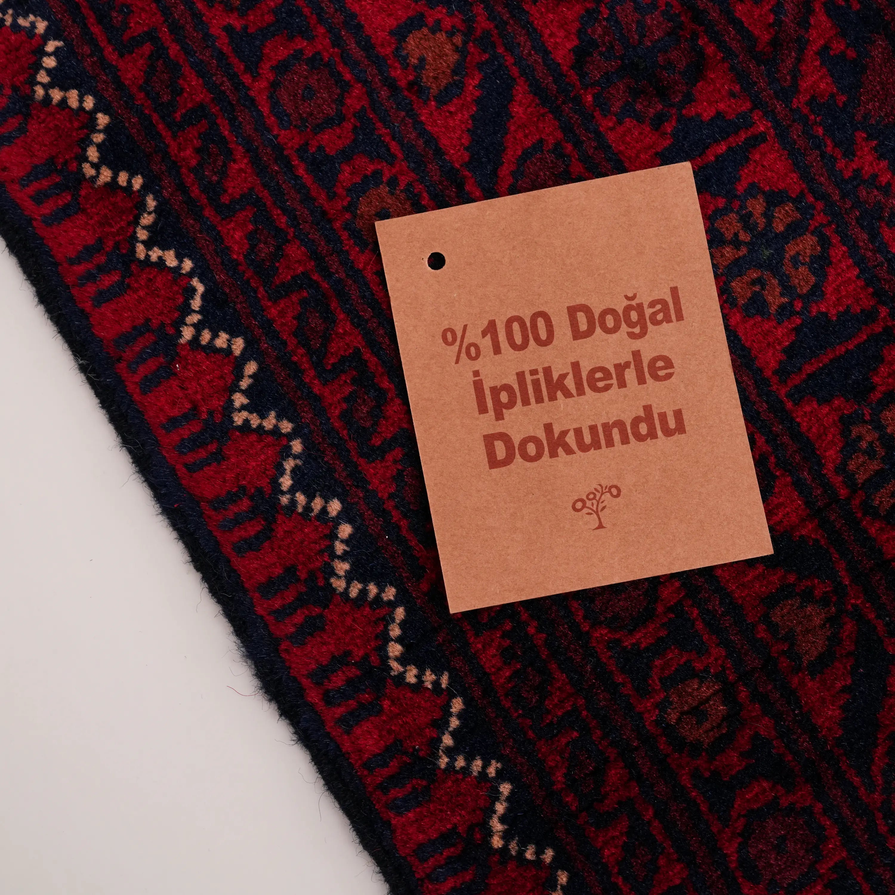 El Dokuma Afgan Desenli Yün Bordo Khamyap Halı