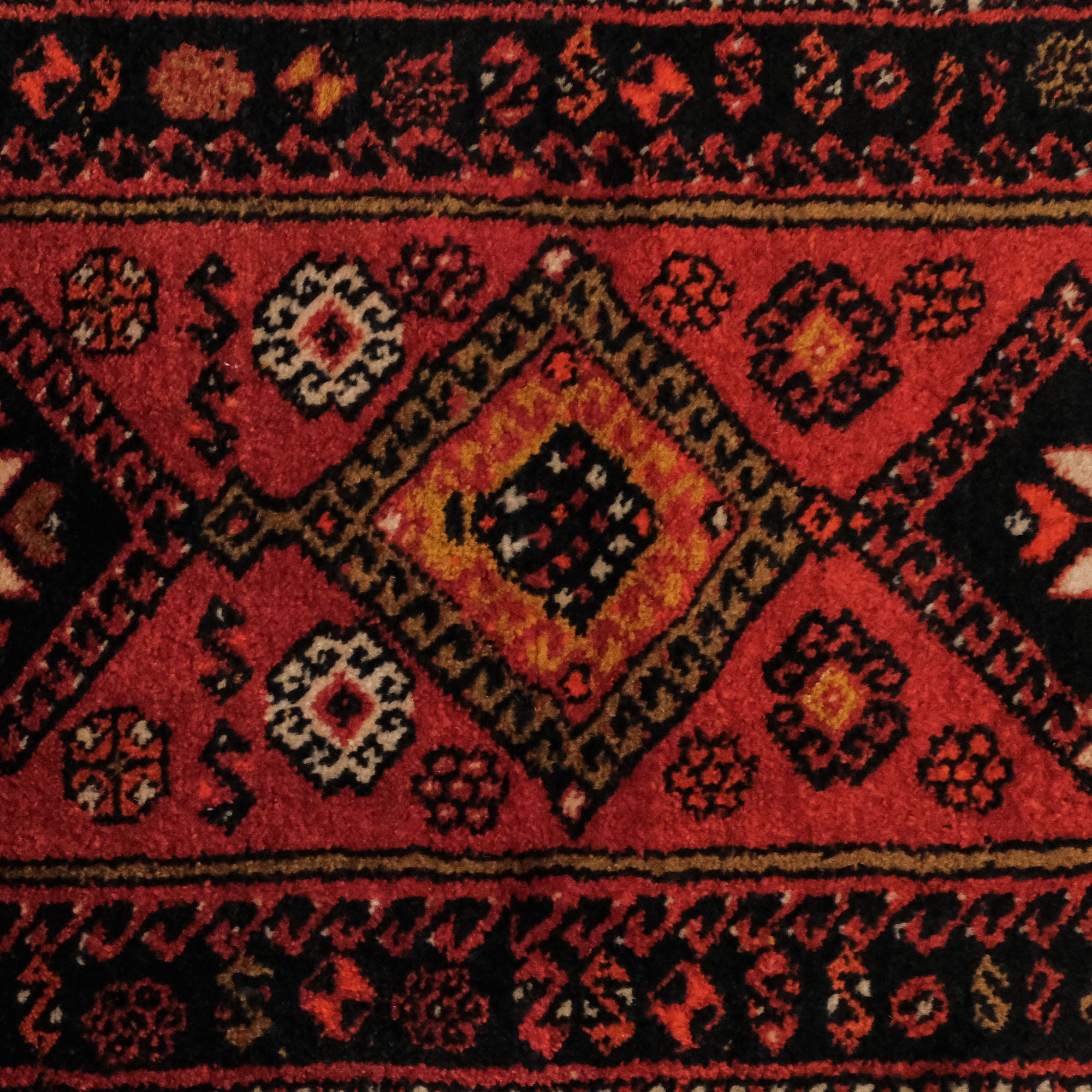 Hand Woven Anatolian Patterned Antep Kök Dye Certified 80 Year Old Orange Wool Carpet