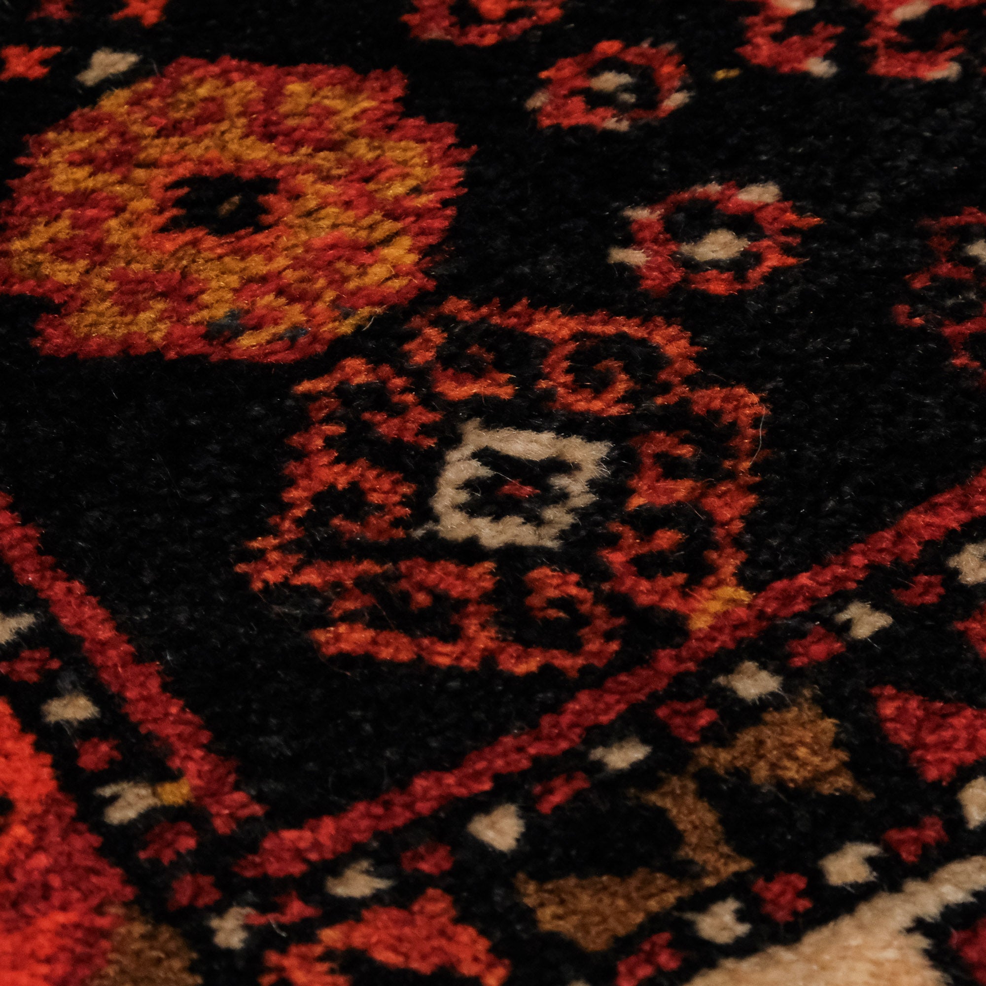 Hand Woven Anatolian Patterned Antep Kök Dye Certified 80 Year Old Orange Wool Carpet