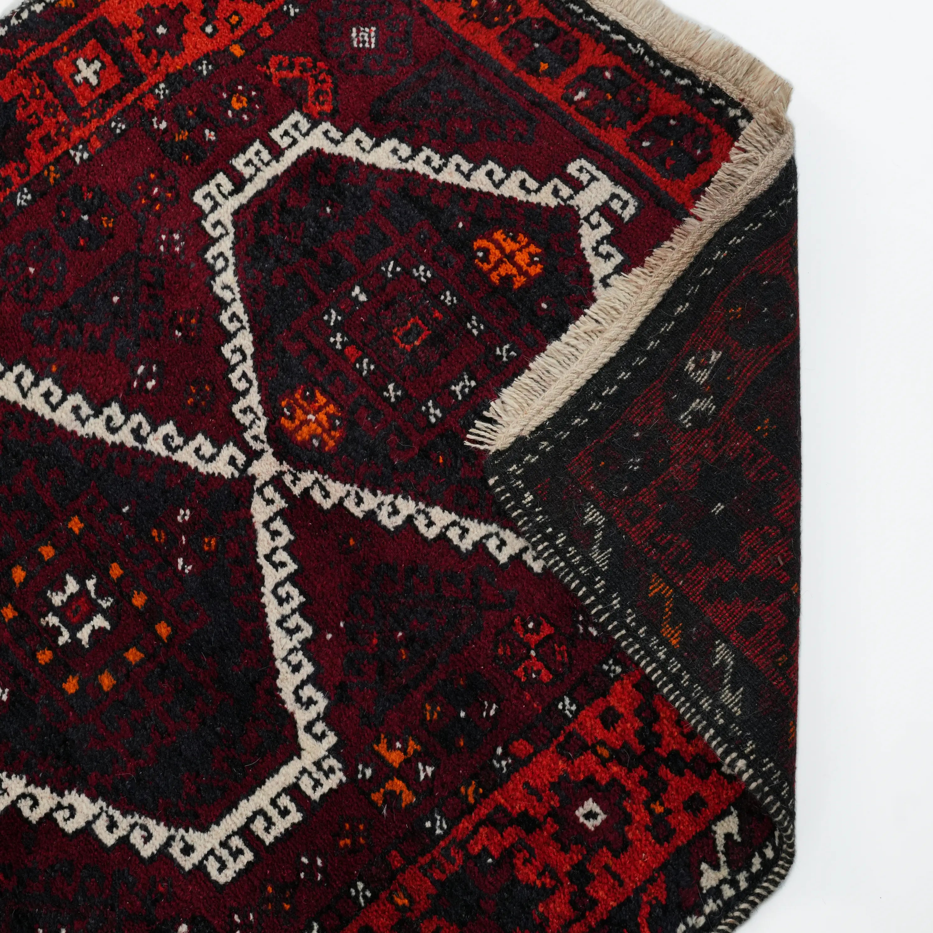 Handwoven Anatolian Patterned Burgundy 80+ Years Root Dye Kirmen Rug