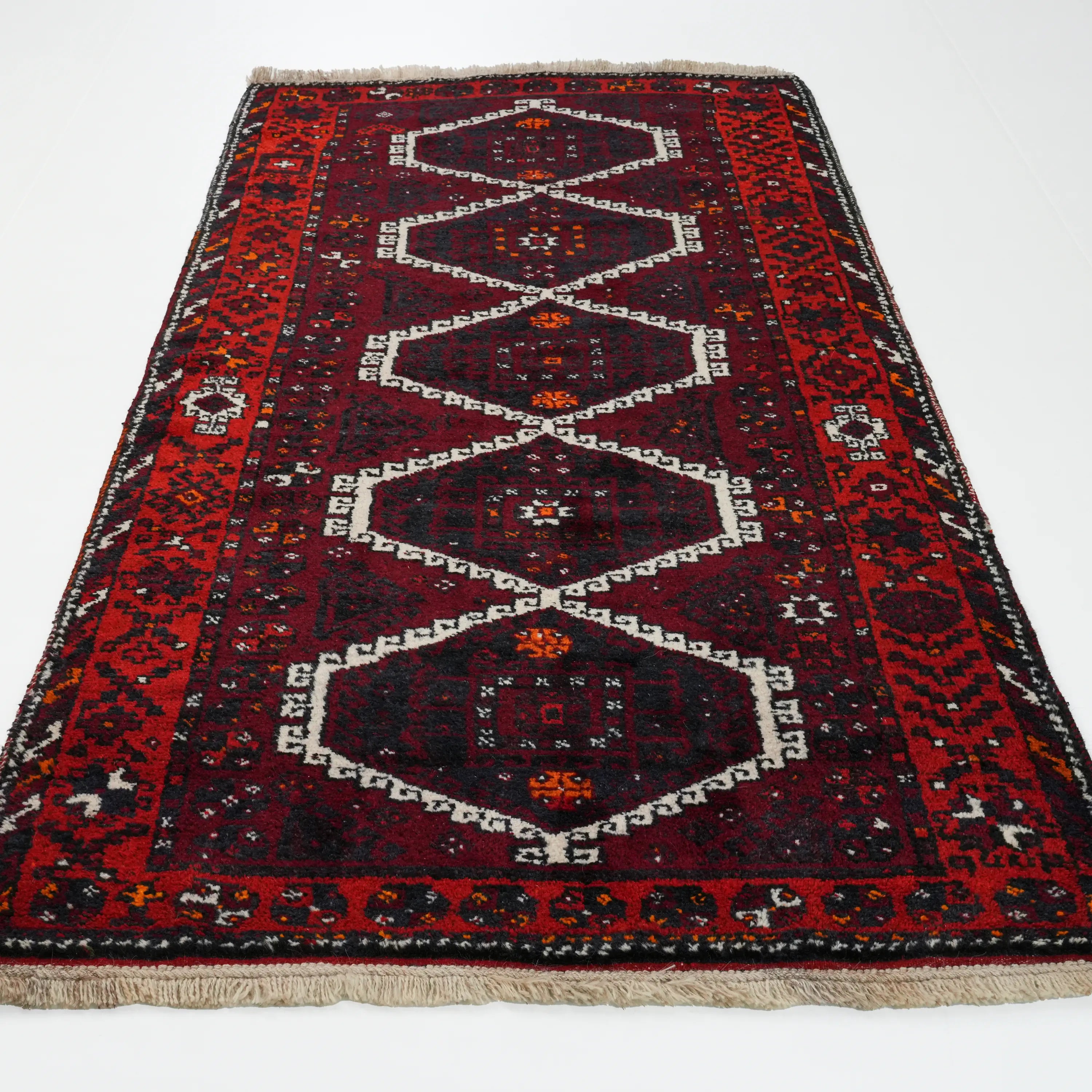Handwoven Anatolian Patterned Burgundy 80+ Years Root Dye Kirmen Rug