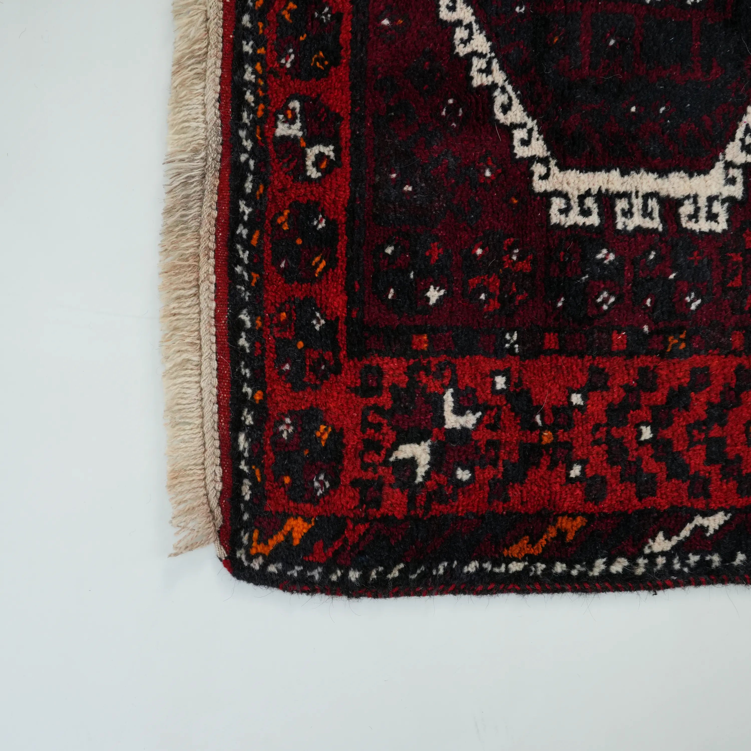 Handwoven Anatolian Patterned Burgundy 80+ Years Root Dye Kirmen Rug