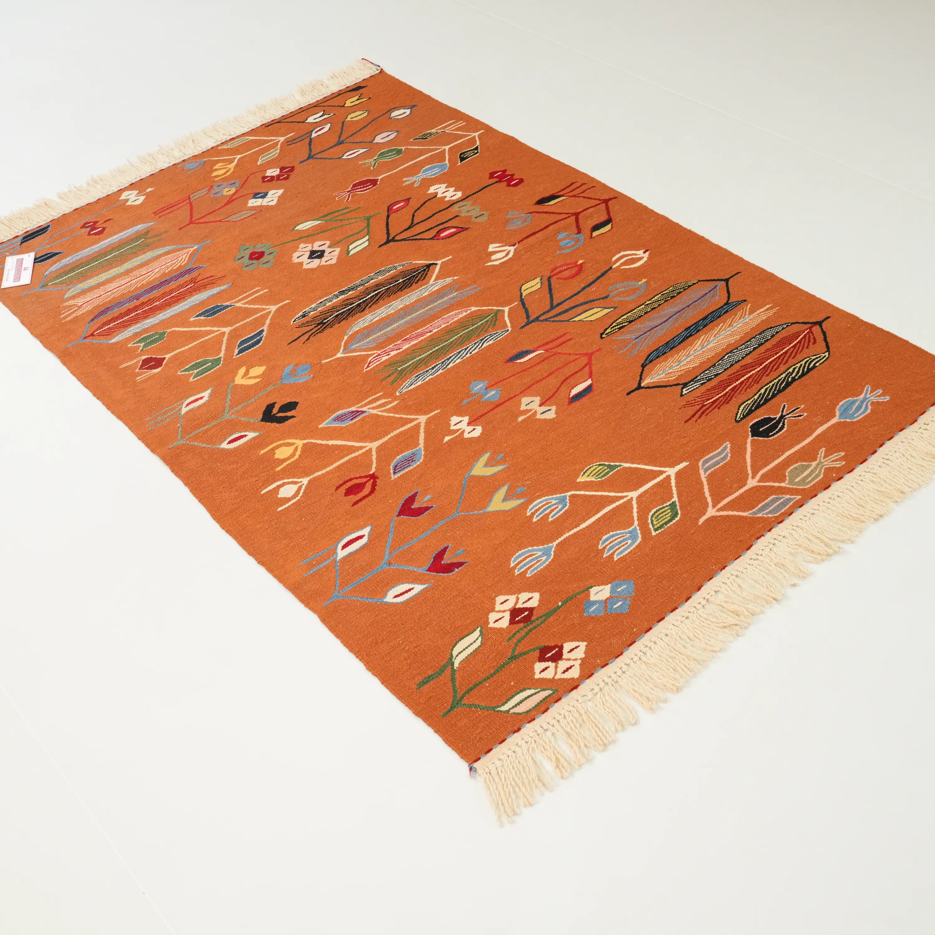 El Dokuma Anadolu Desenli Kahverengi Yün Kilim