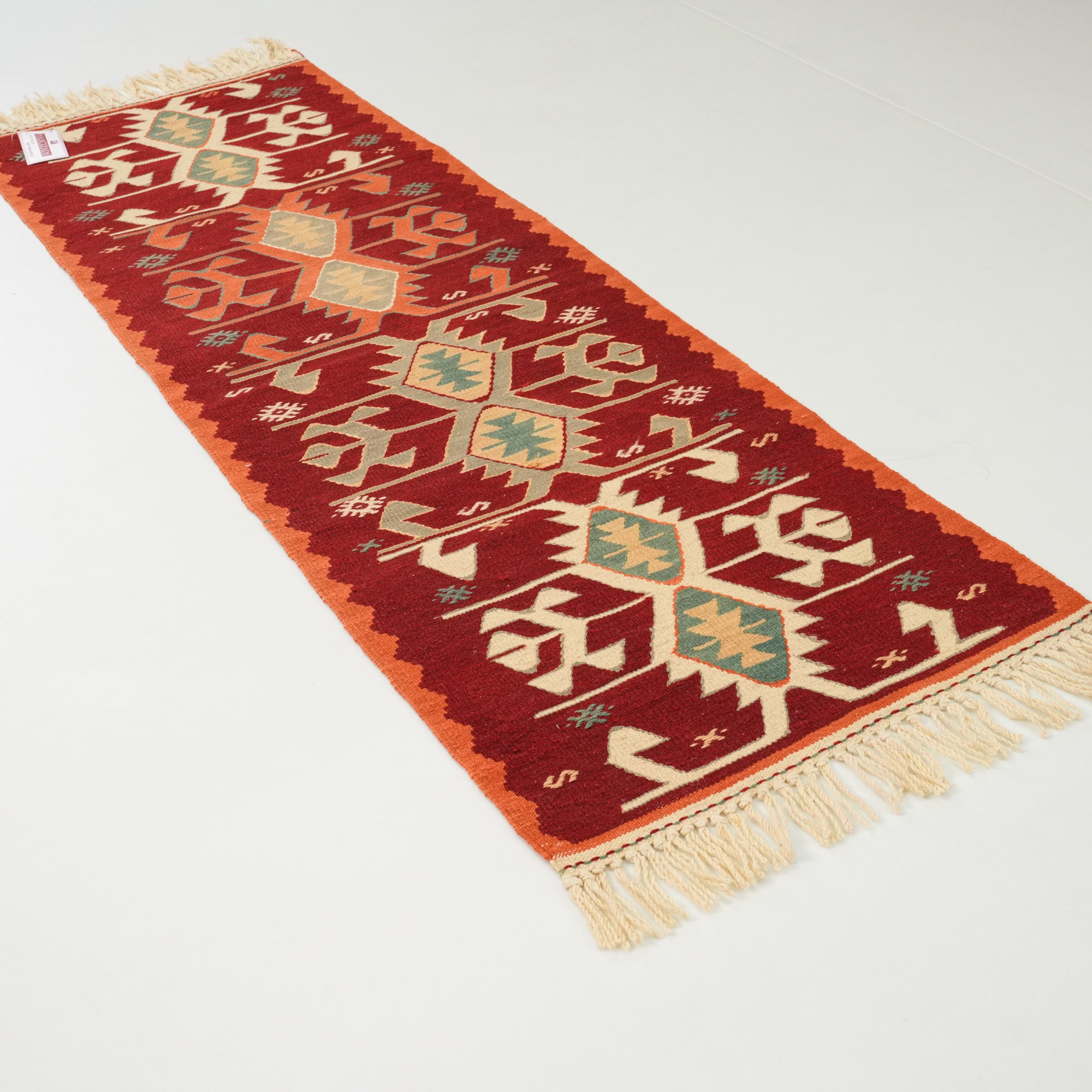 El Dokuma Anadolu Desenli Kırmızı Yün Etnik Kilim