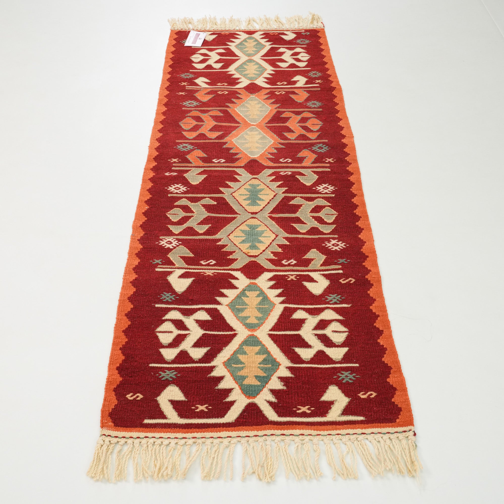 El Dokuma Anadolu Desenli Kırmızı Yün Etnik Kilim