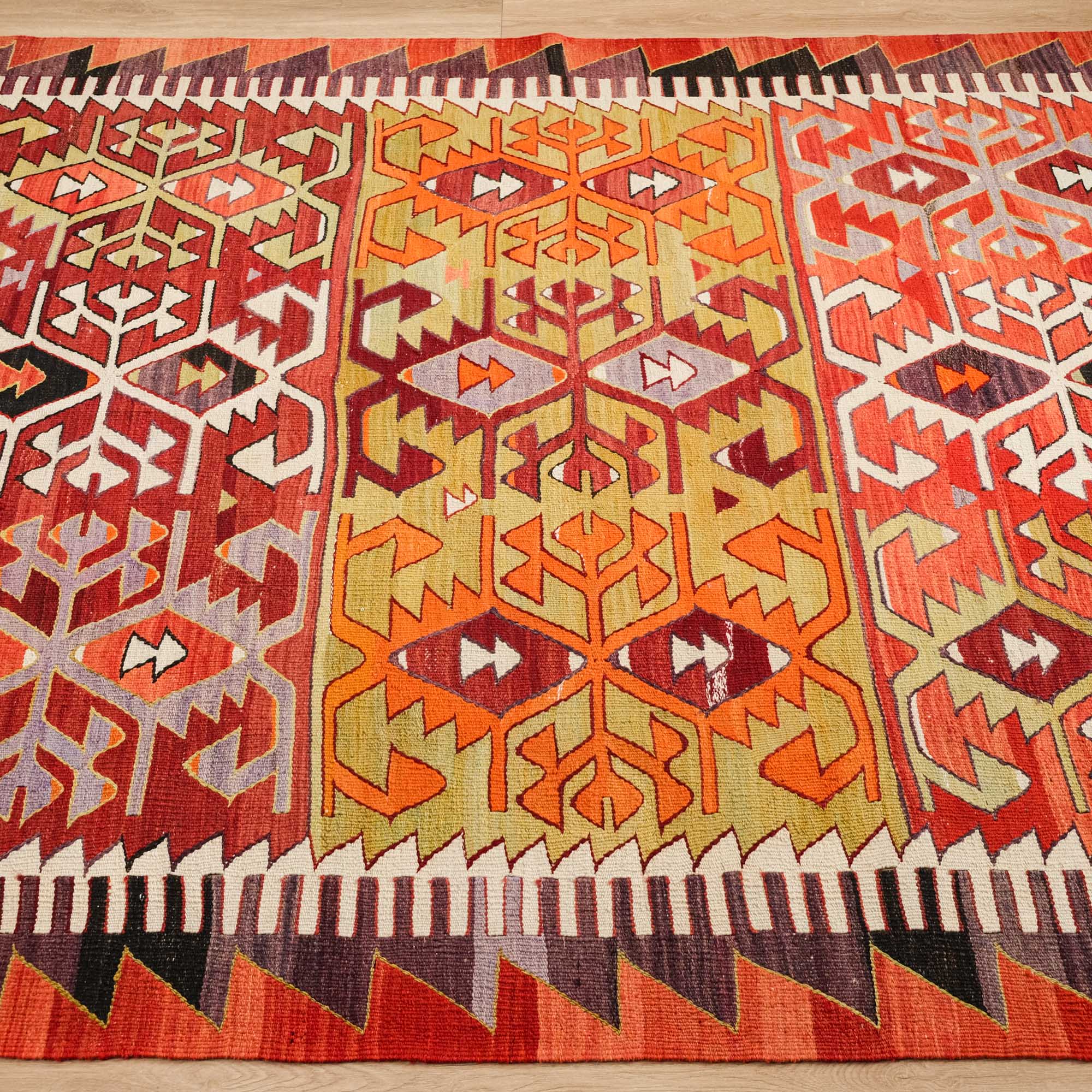 Handwoven Anatolian Patterned Colorful Sivrihisar Wool Kilim
