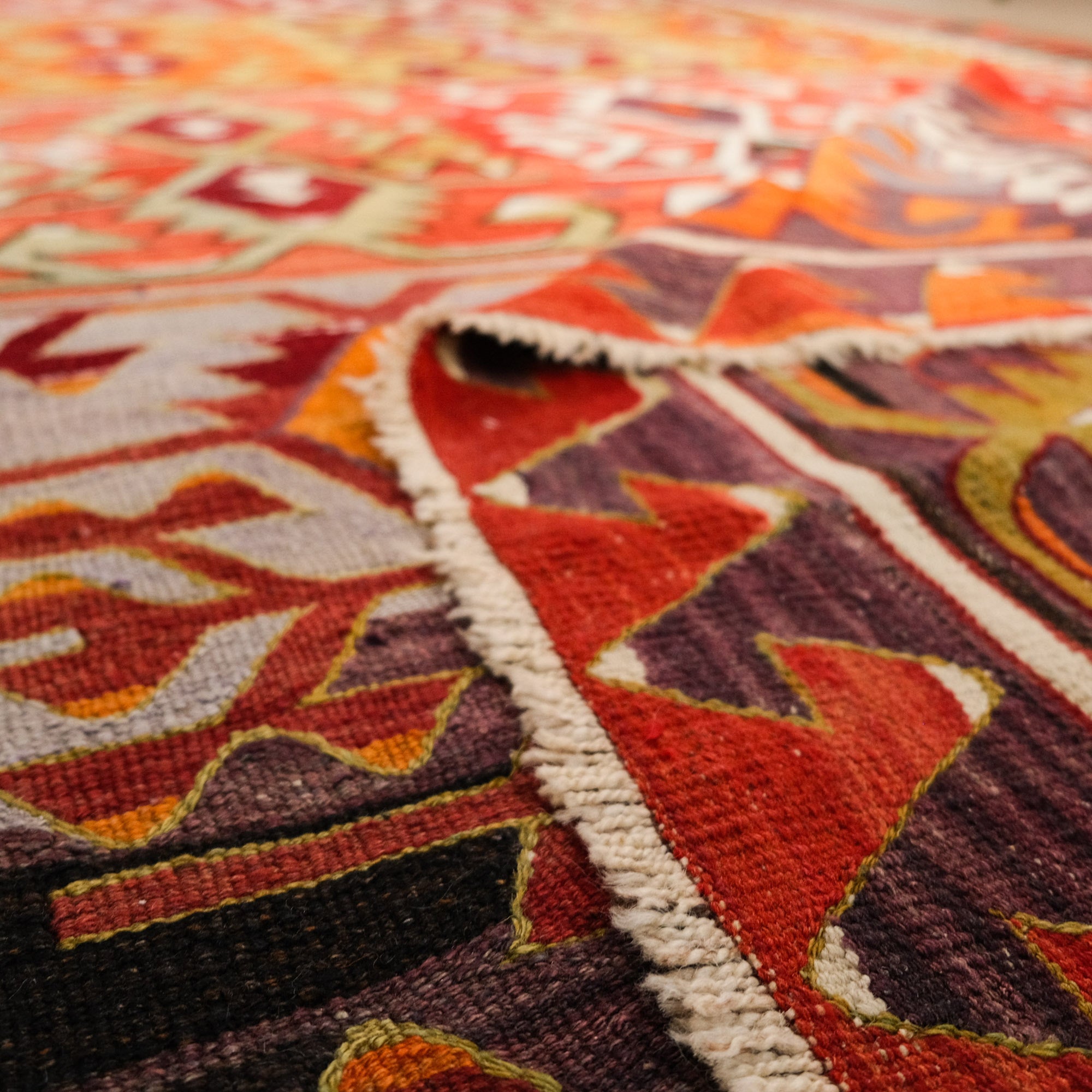 Handwoven Anatolian Patterned Colorful Sivrihisar Wool Kilim