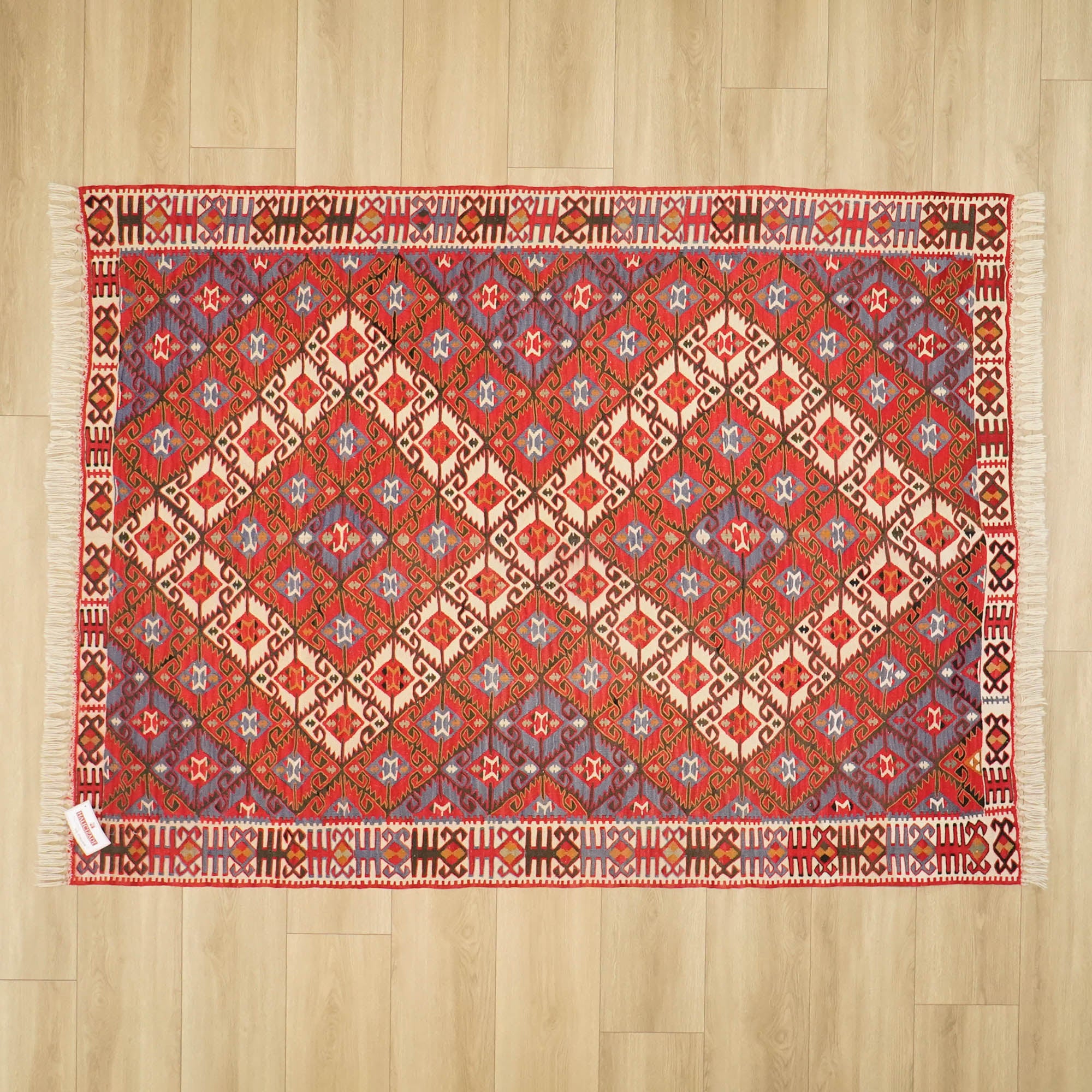 Handwoven Anatolian Pattern Colorful Van Root Dye Kilim