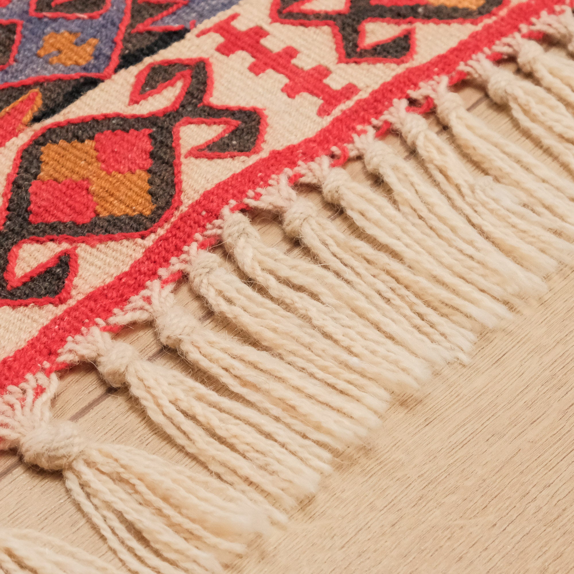 Handwoven Anatolian Pattern Colorful Van Root Dye Kilim