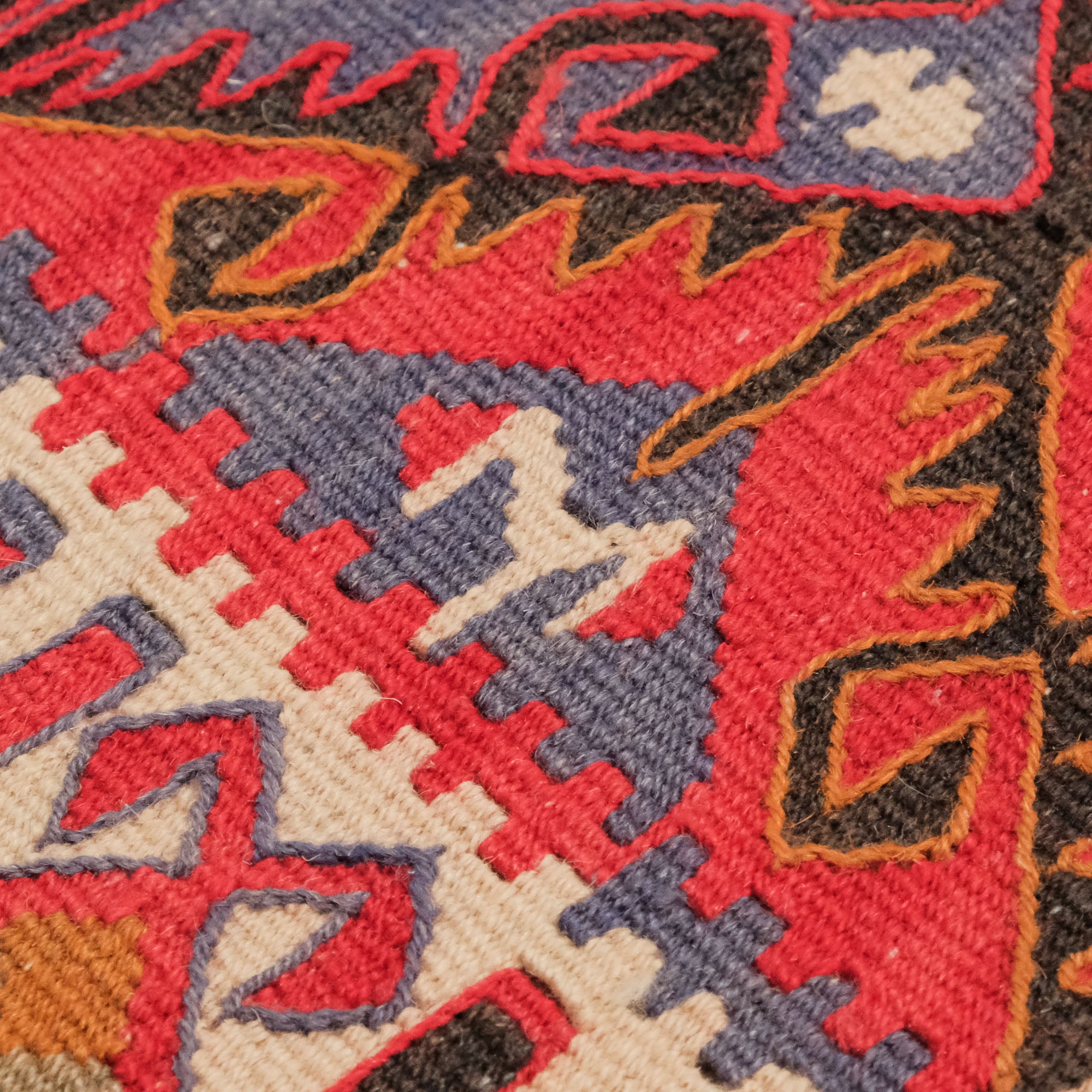 Handwoven Anatolian Pattern Colorful Van Root Dye Kilim