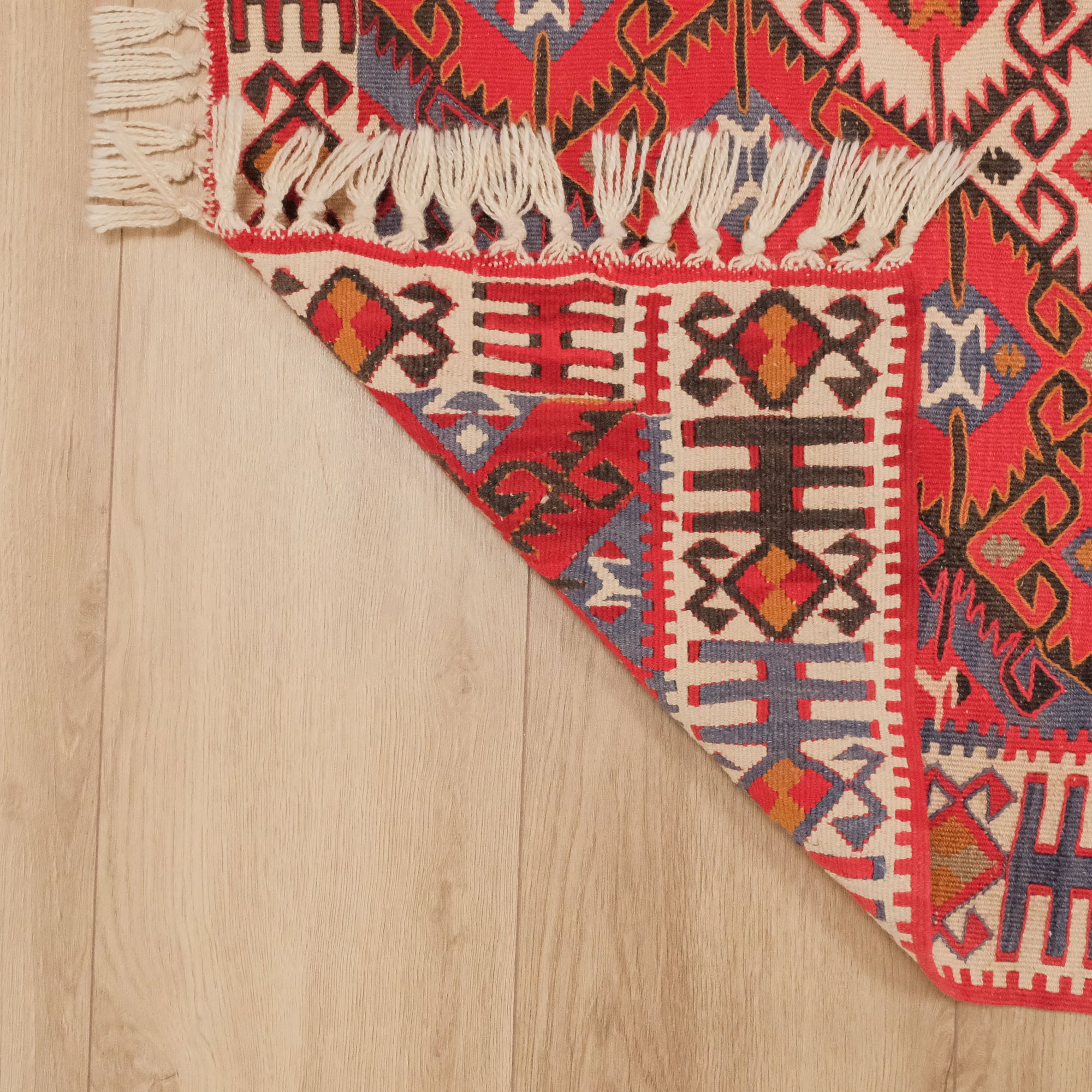 Handwoven Anatolian Pattern Colorful Van Root Dye Kilim