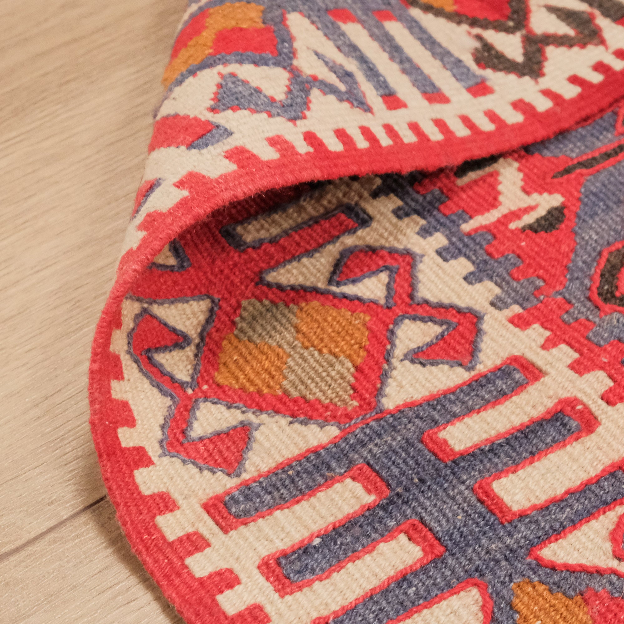 Handwoven Anatolian Pattern Colorful Van Root Dye Kilim