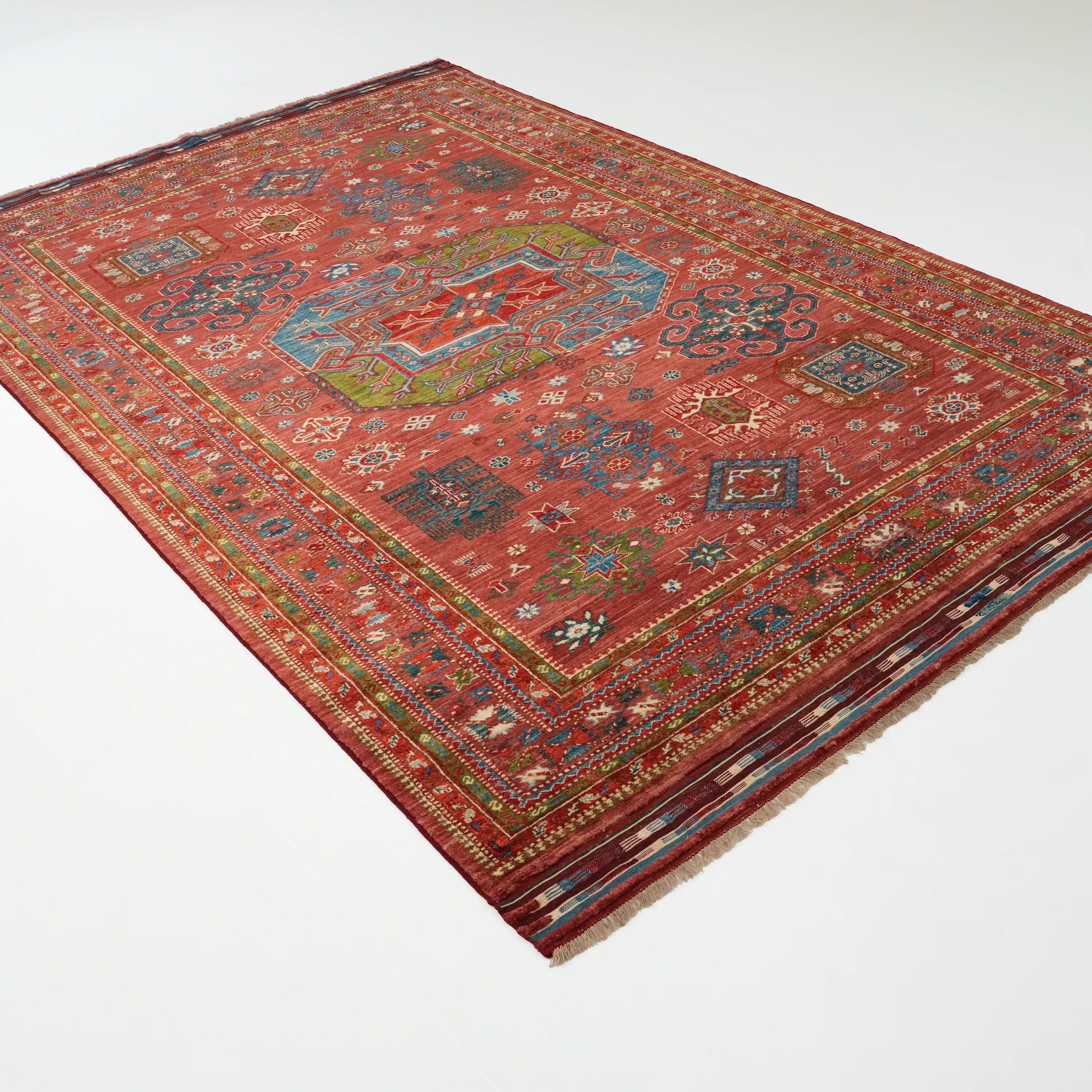 Handwoven Anatolian Patterned Colorful Wool Rug
