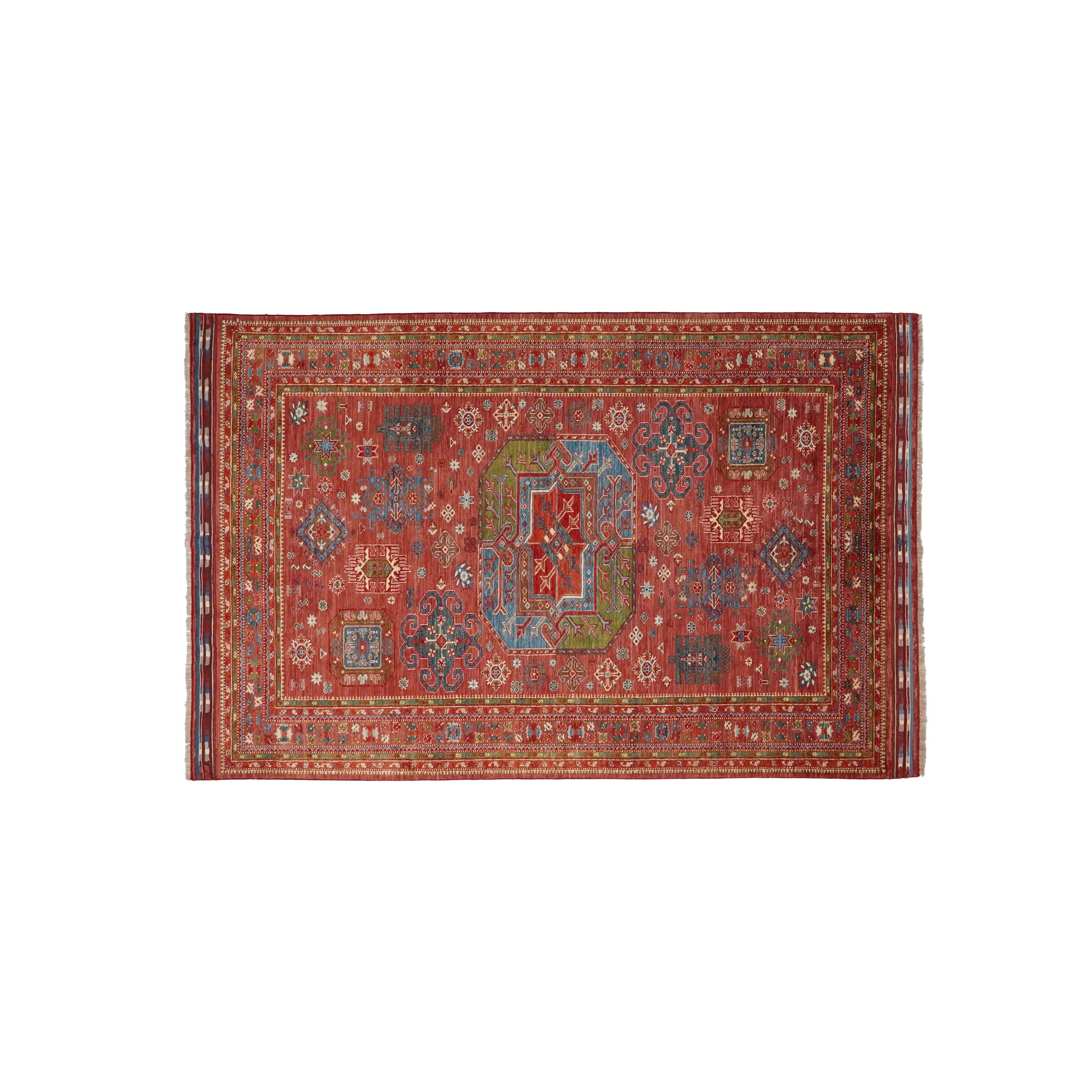 Handwoven Anatolian Patterned Colorful Wool Rug