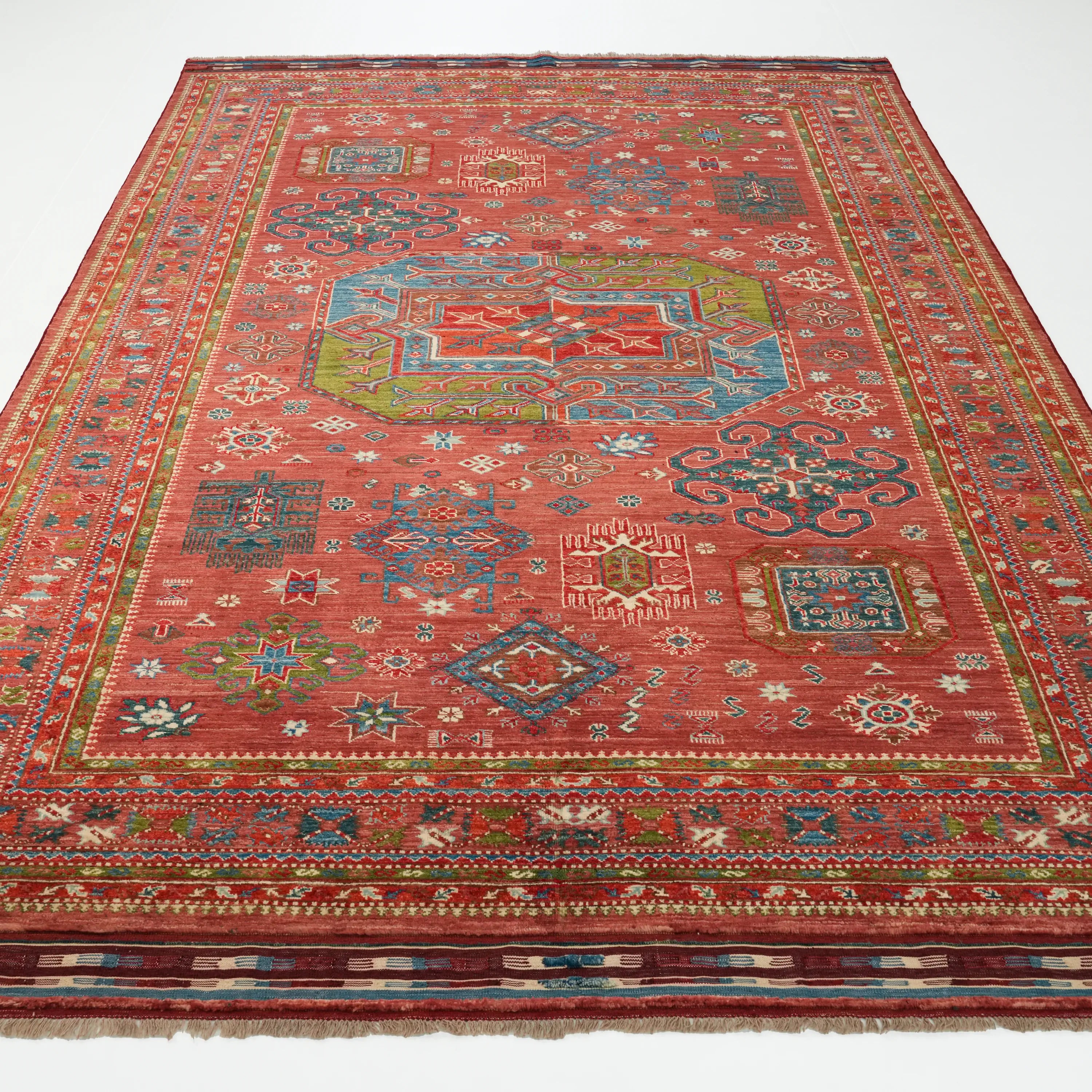 Handwoven Anatolian Patterned Colorful Wool Rug
