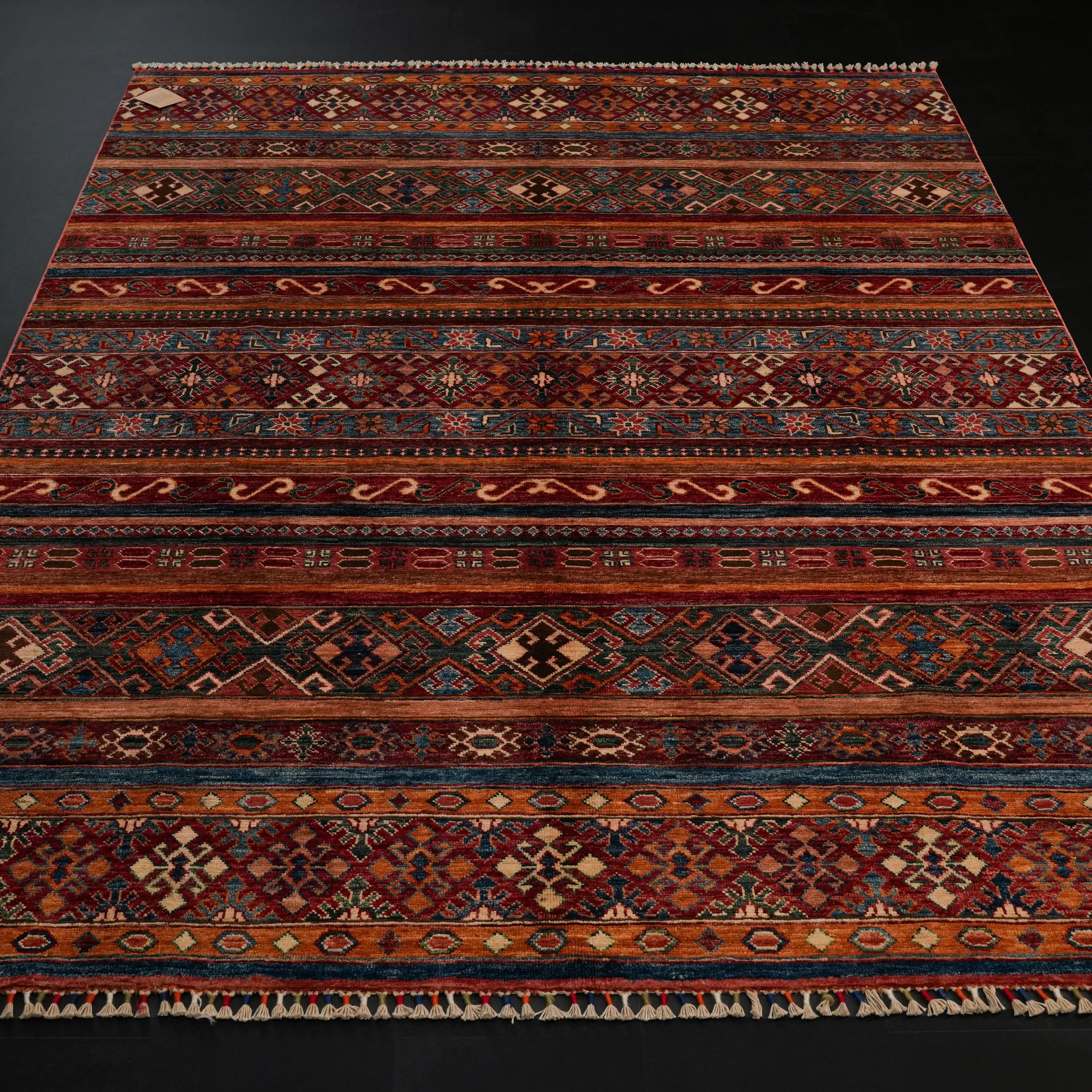 Handwoven Anatolian Patterned Colorful Wool Rug