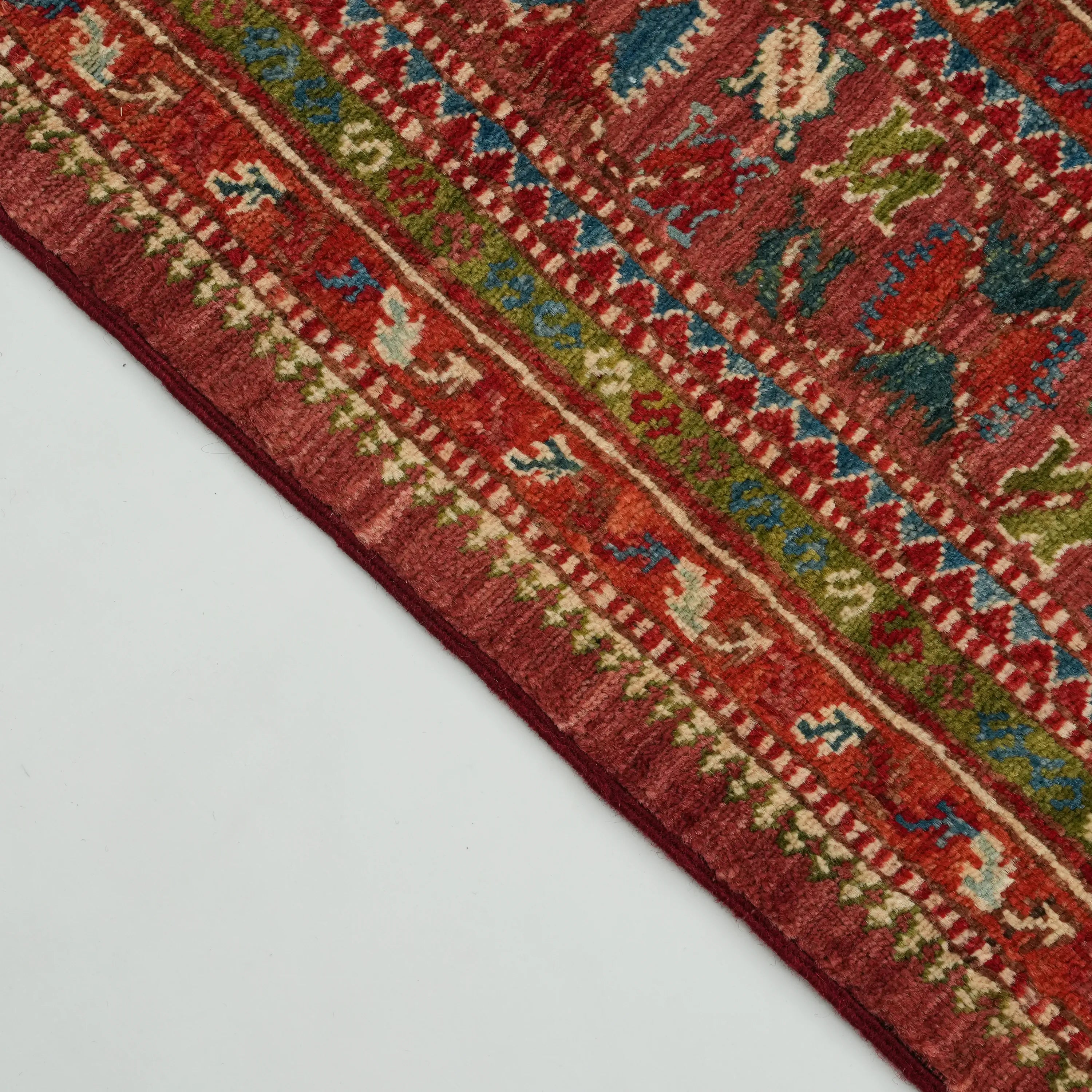 Handwoven Anatolian Patterned Colorful Wool Rug