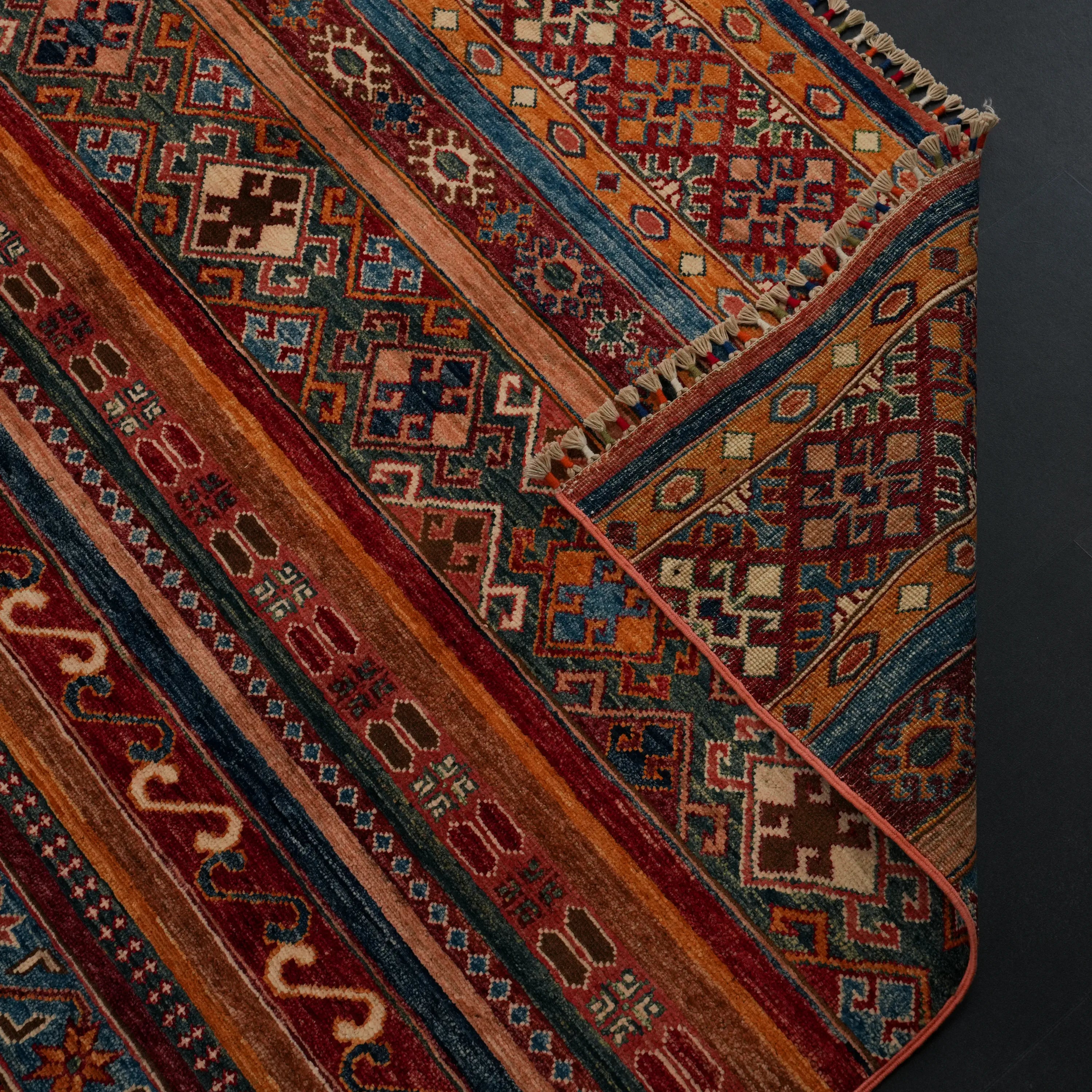 Handwoven Anatolian Patterned Colorful Wool Rug