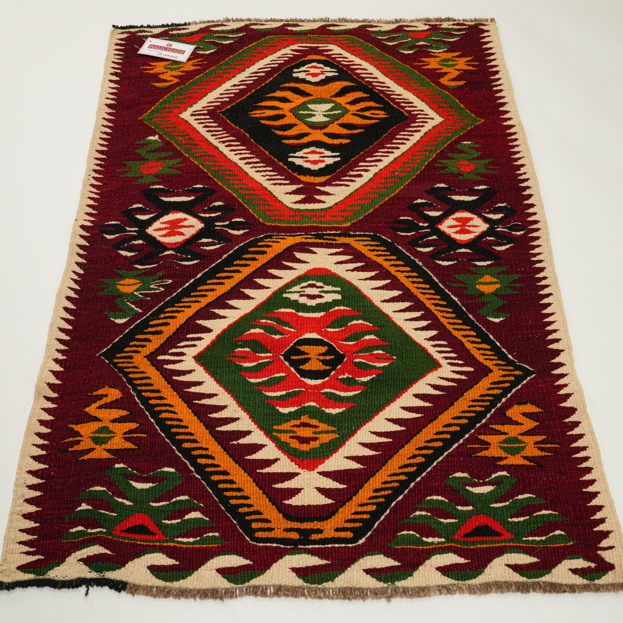 El Dokuma Anadolu Desenli Rengarenk Yün Mut Köy Kilimi