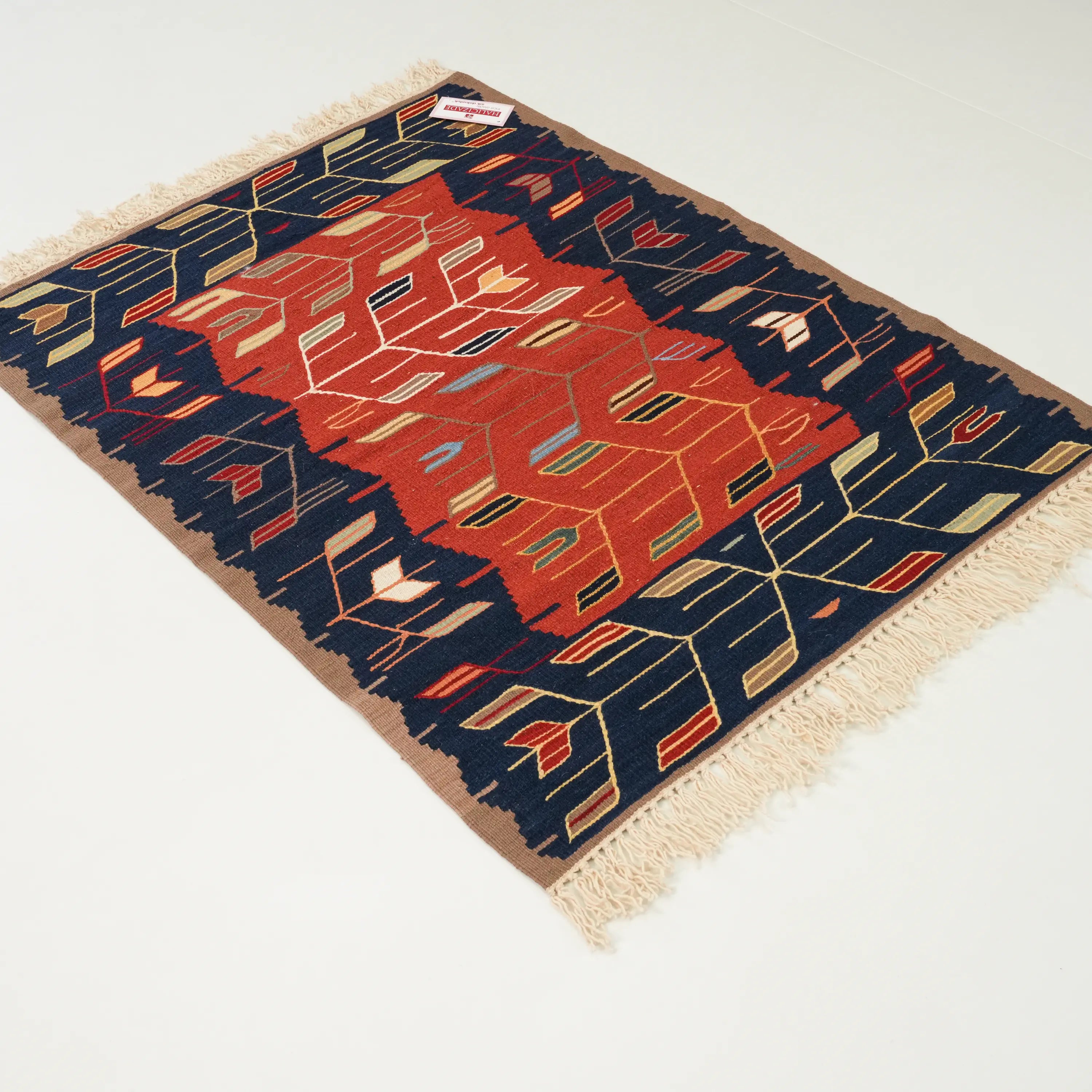 The Handwoven Anatolian Patterned Wool Red Kilim