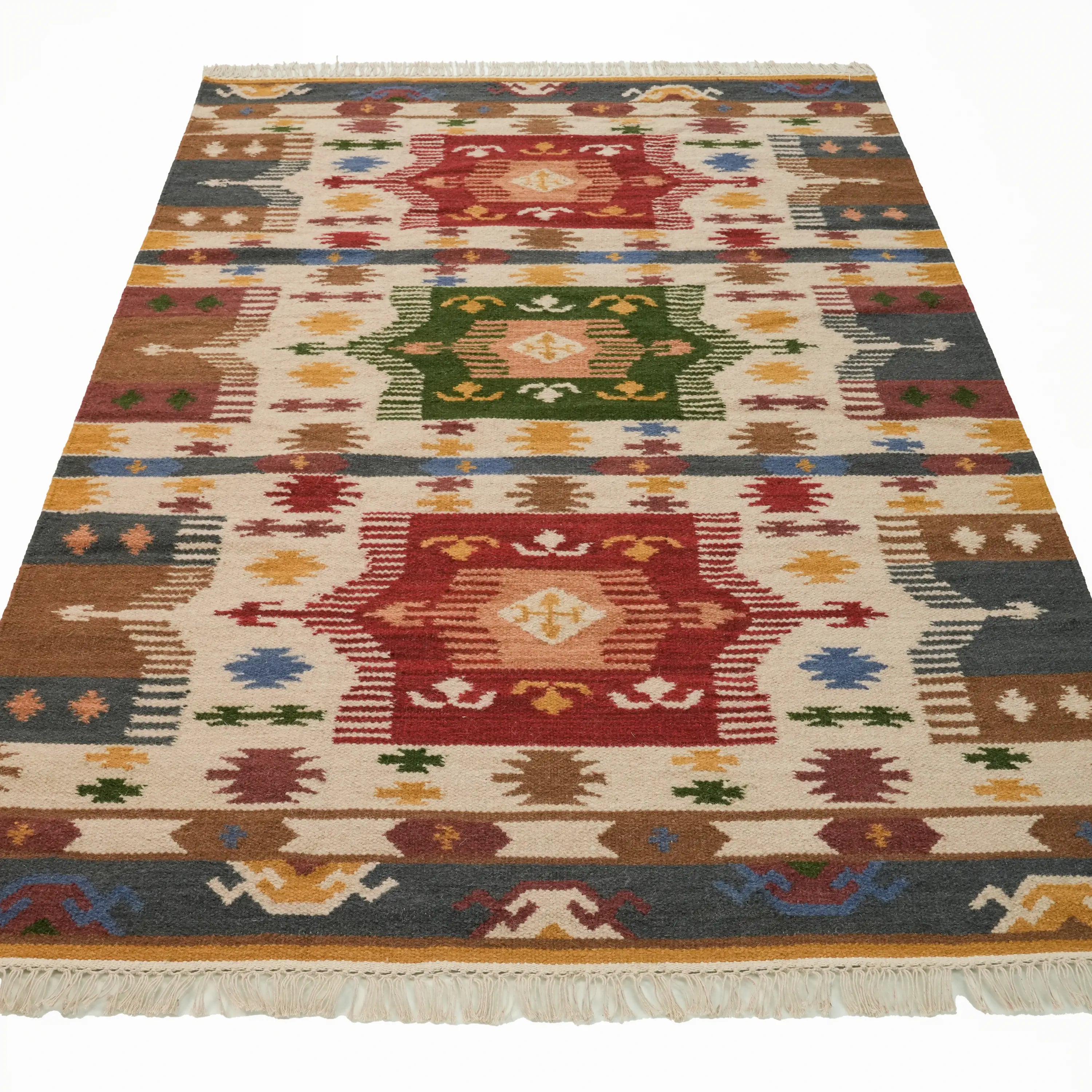 El Dokuma Anadolu Desenli Yün Rengarenk Otantik Kilim