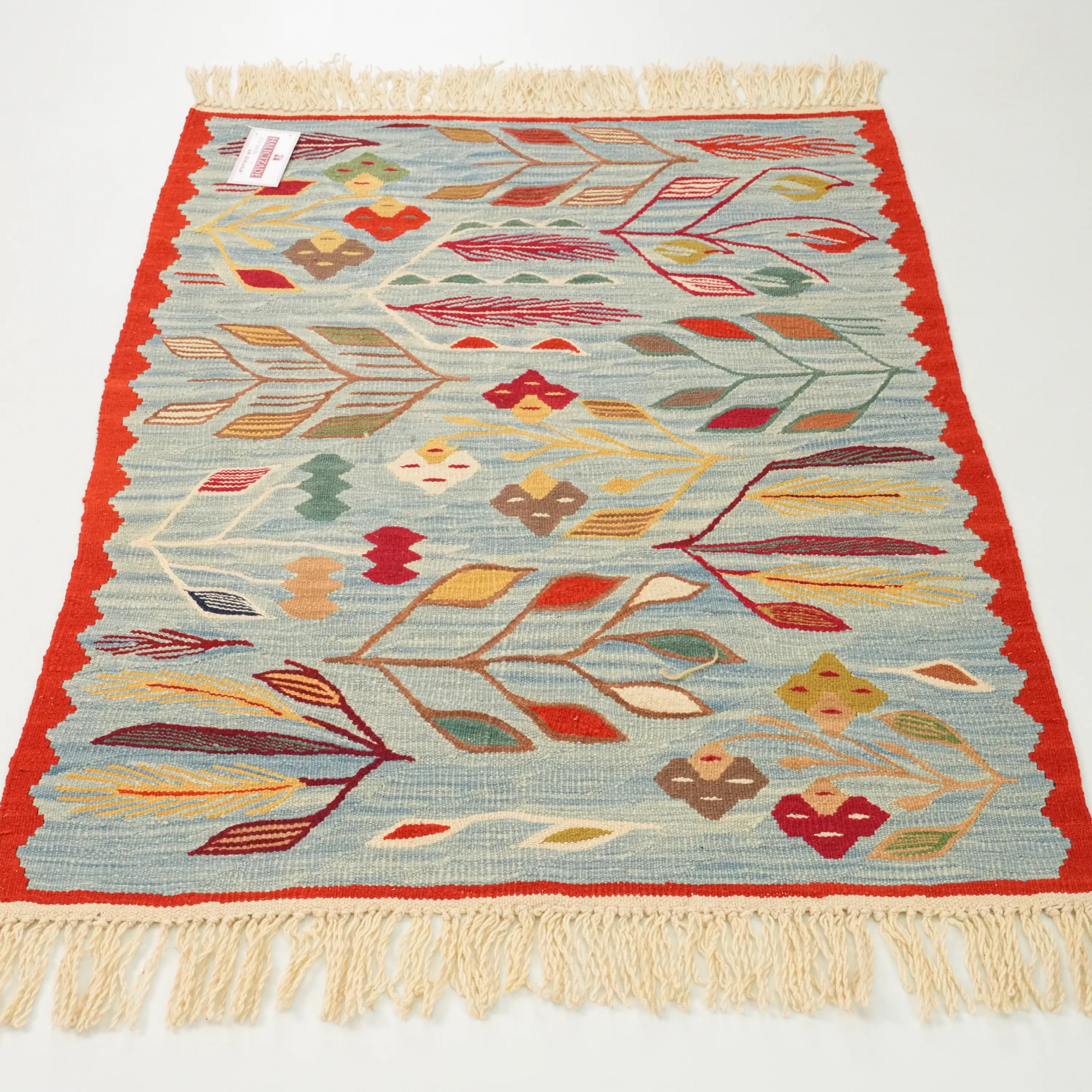 The Handwoven Anatolian Patterned Wool Turquoise Kilim