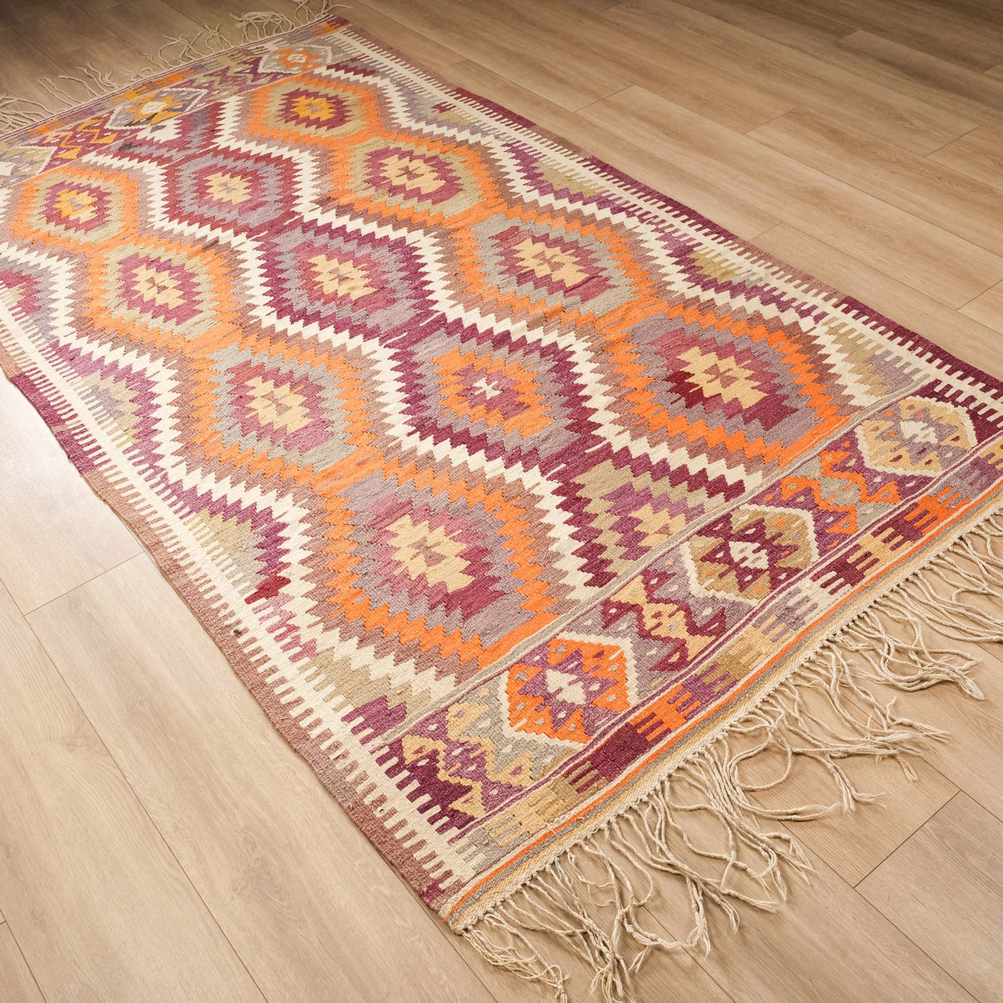 El Dokuma Anadolu Kaş Barak Desenli Rengarenk Kilim