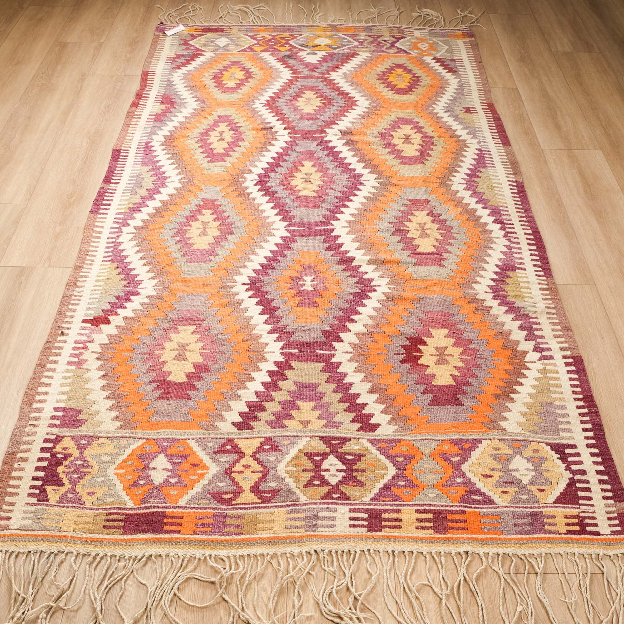 El Dokuma Anadolu Kaş Barak Desenli Rengarenk Kilim