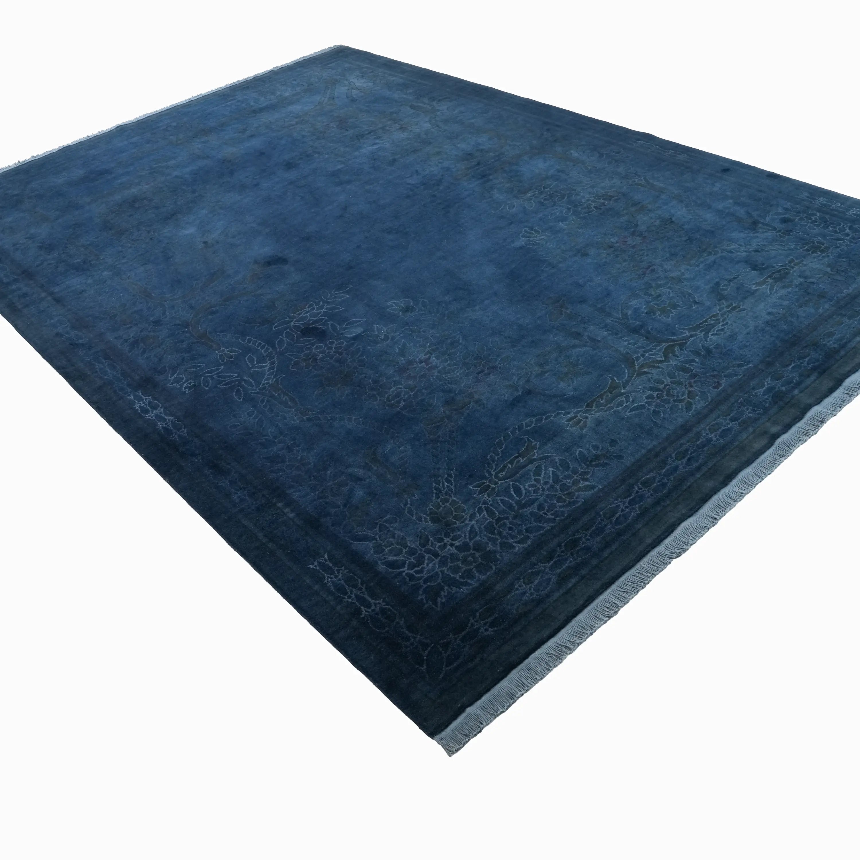 El Dokuma Avangard Desenli Lacivert İpekli Halı