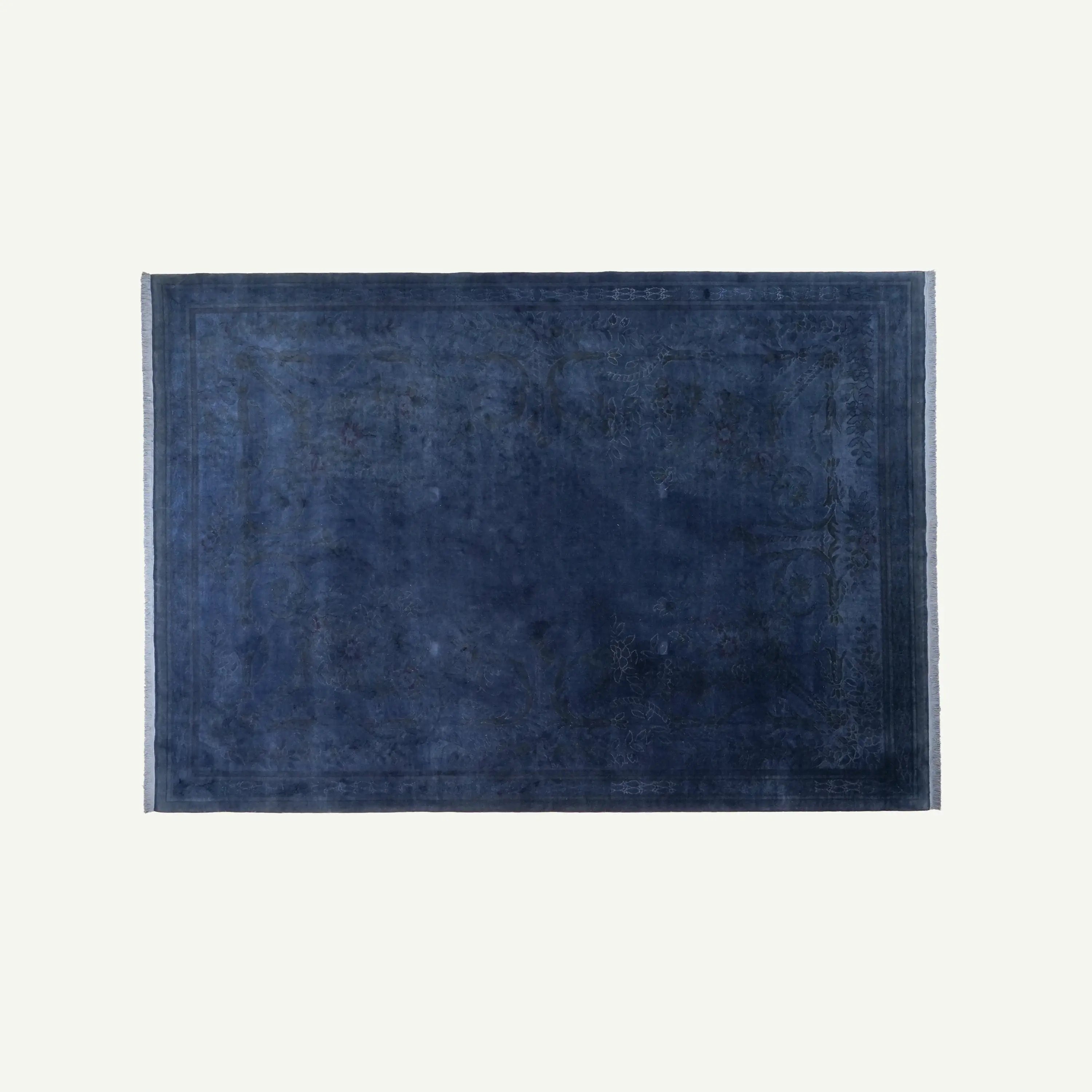 The Handwoven Avant-garde Patterned Navy Blue Silky Rug