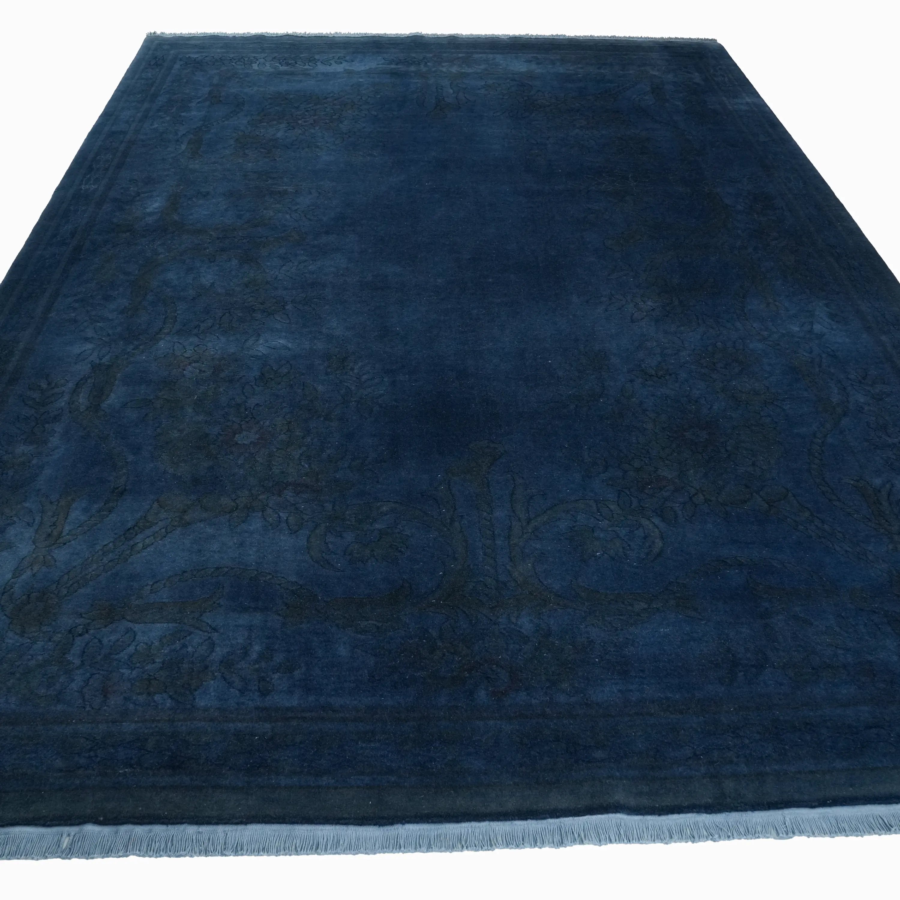 The Handwoven Avant-garde Patterned Navy Blue Silky Rug