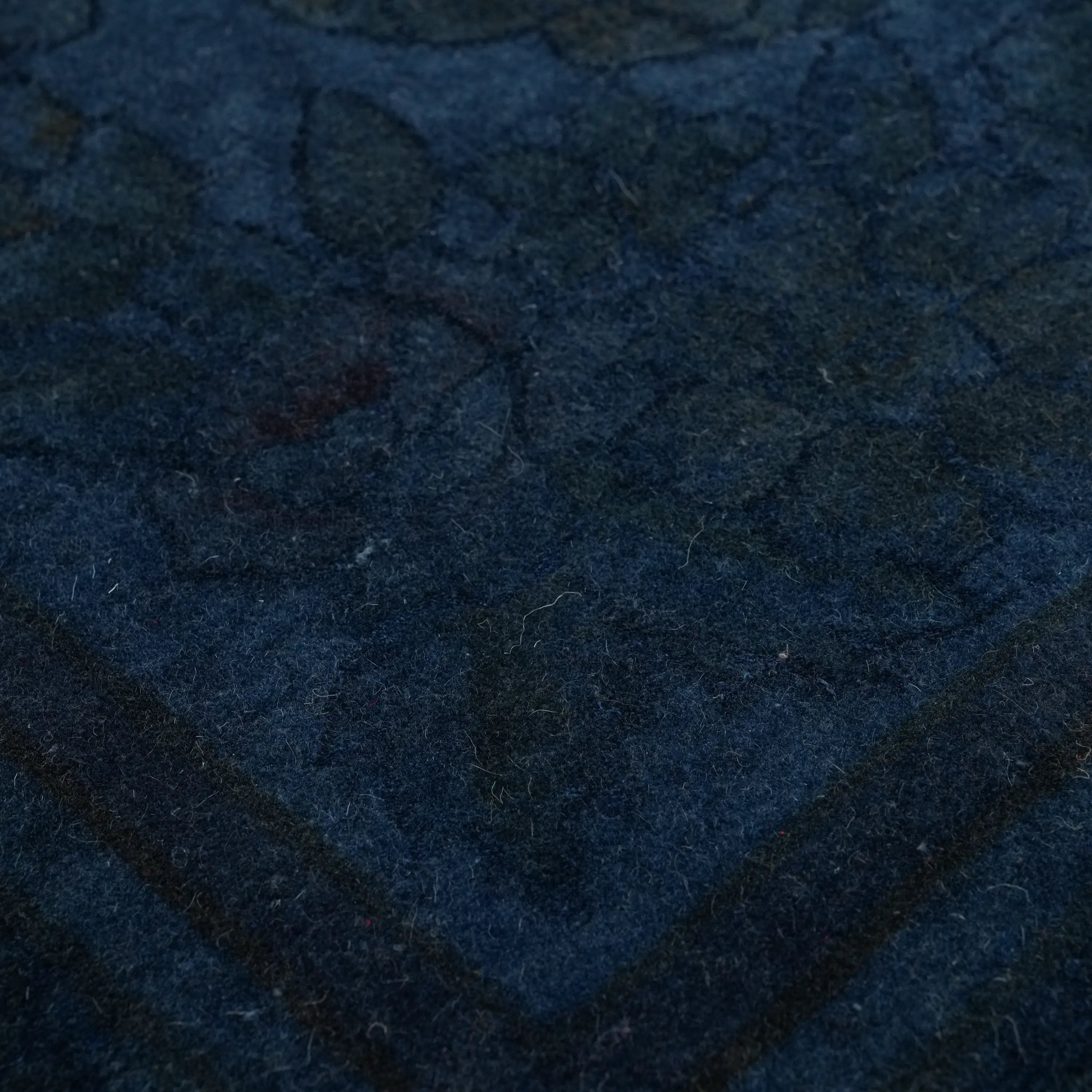 The Handwoven Avant-garde Patterned Navy Blue Silky Rug