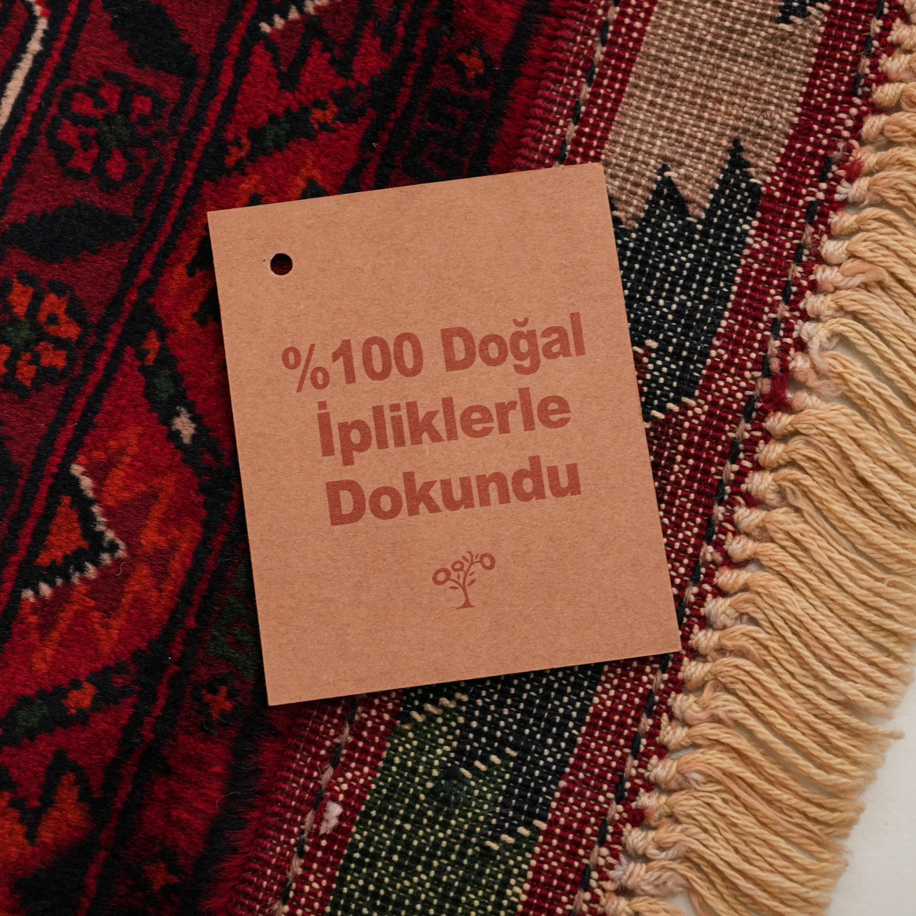 El Dokuma Bordo Afgan Desenli Bordo Yün İnce Bilicik Halı