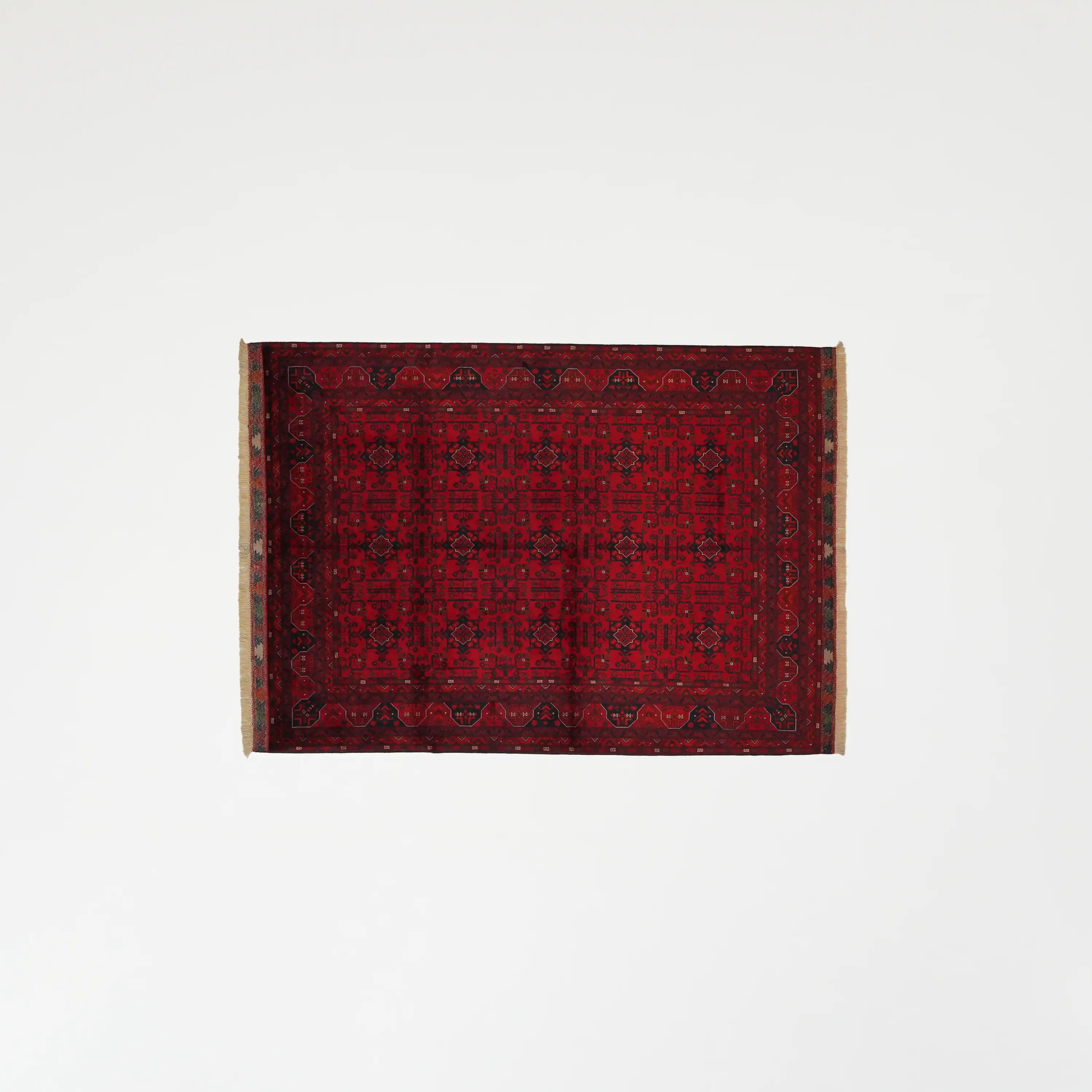 El Dokuma Bordo Afgan Desenli Bordo Yün İnce Bilicik Halı