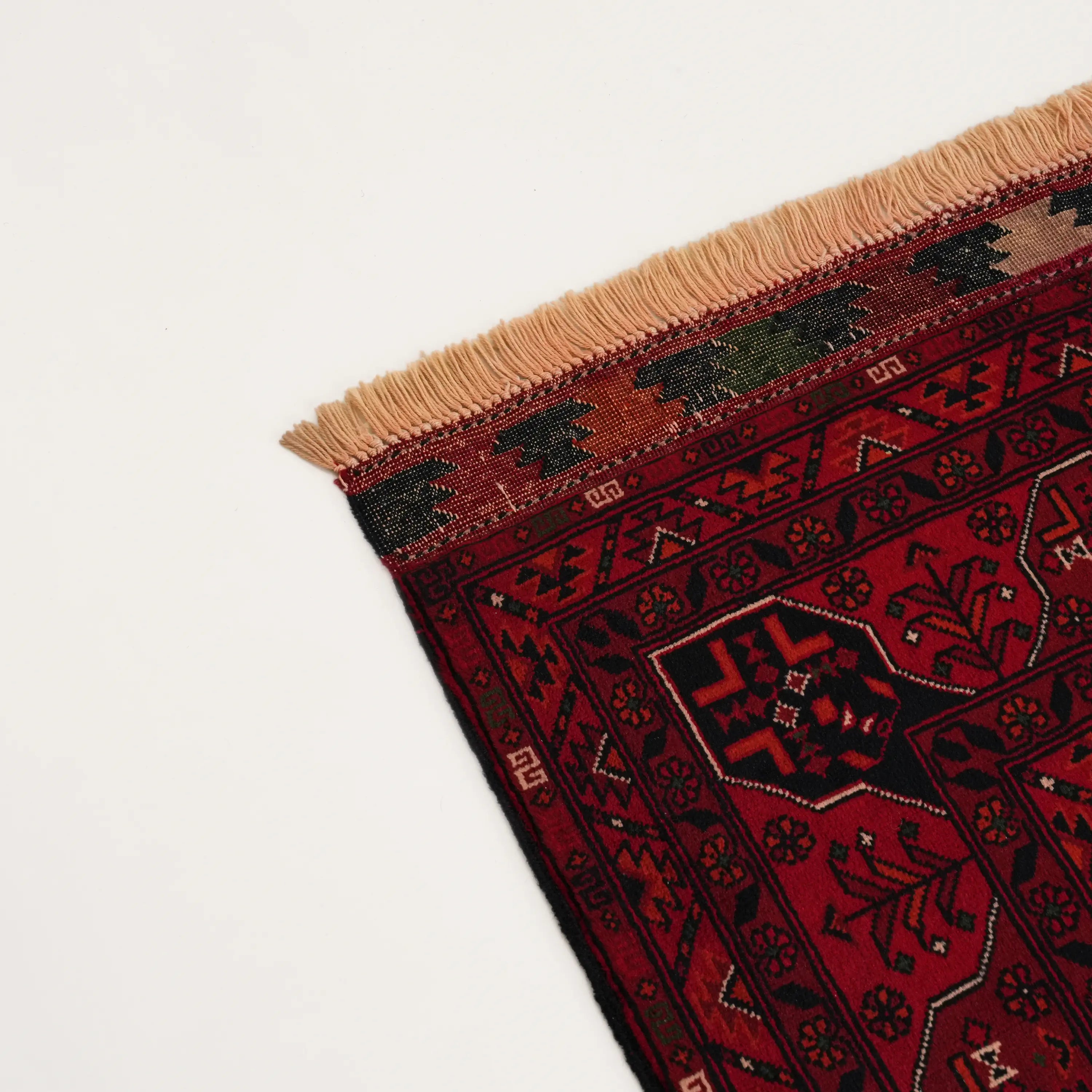 El Dokuma Bordo Afgan Desenli Bordo Yün İnce Bilicik Halı