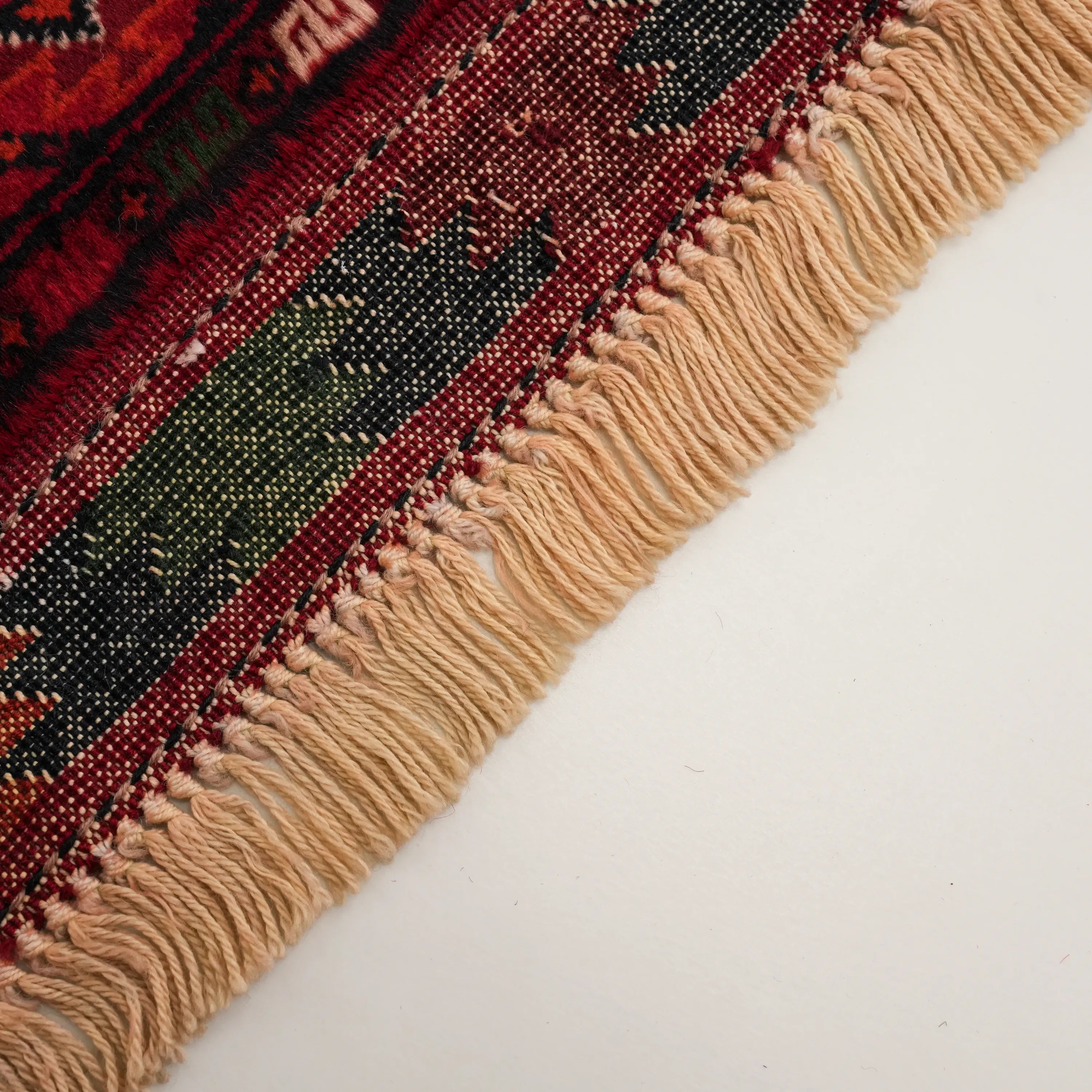 El Dokuma Bordo Afgan Desenli Bordo Yün İnce Bilicik Halı