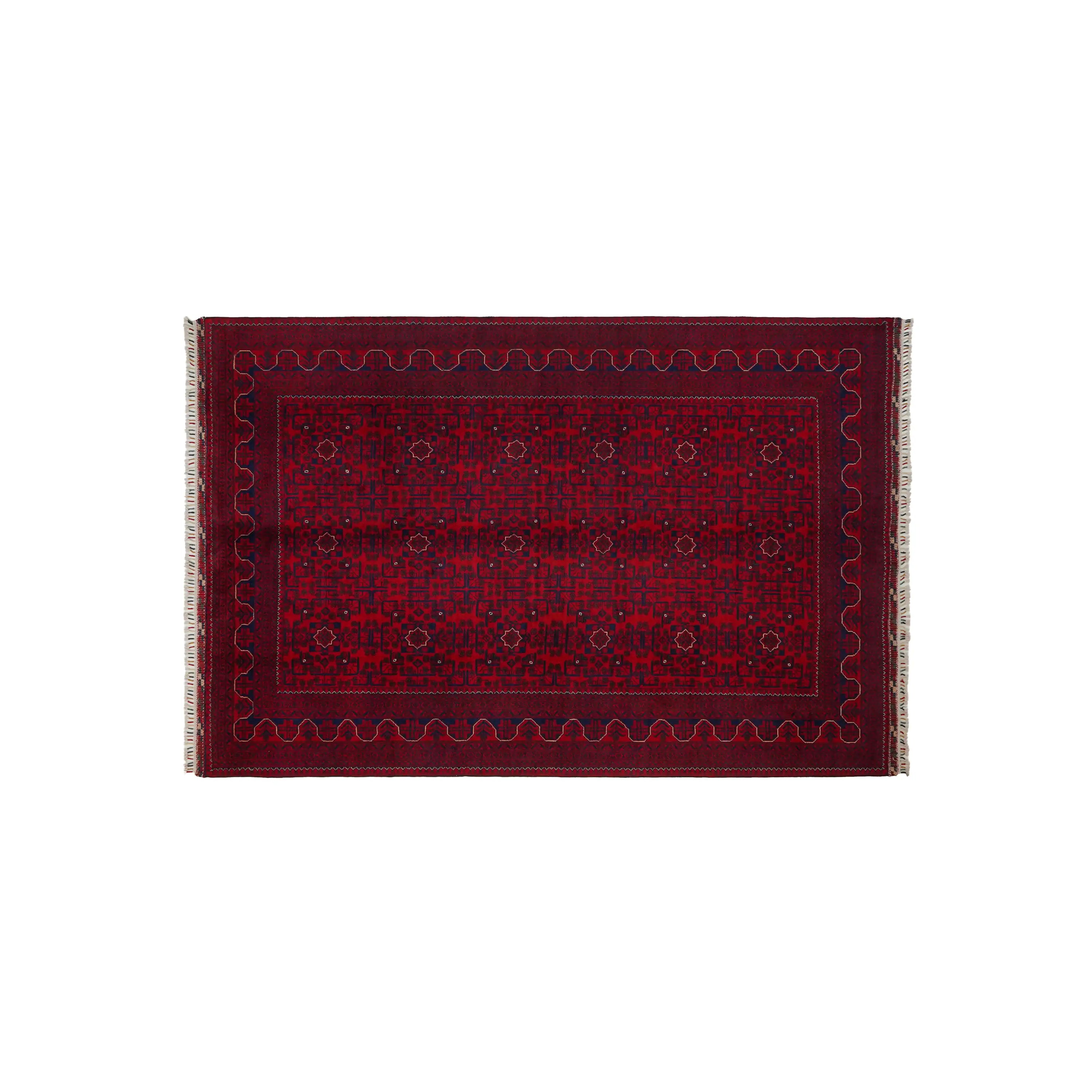 Handwoven Burgundy Afghan Pattern Wool Burgundy Khamyap Rug
