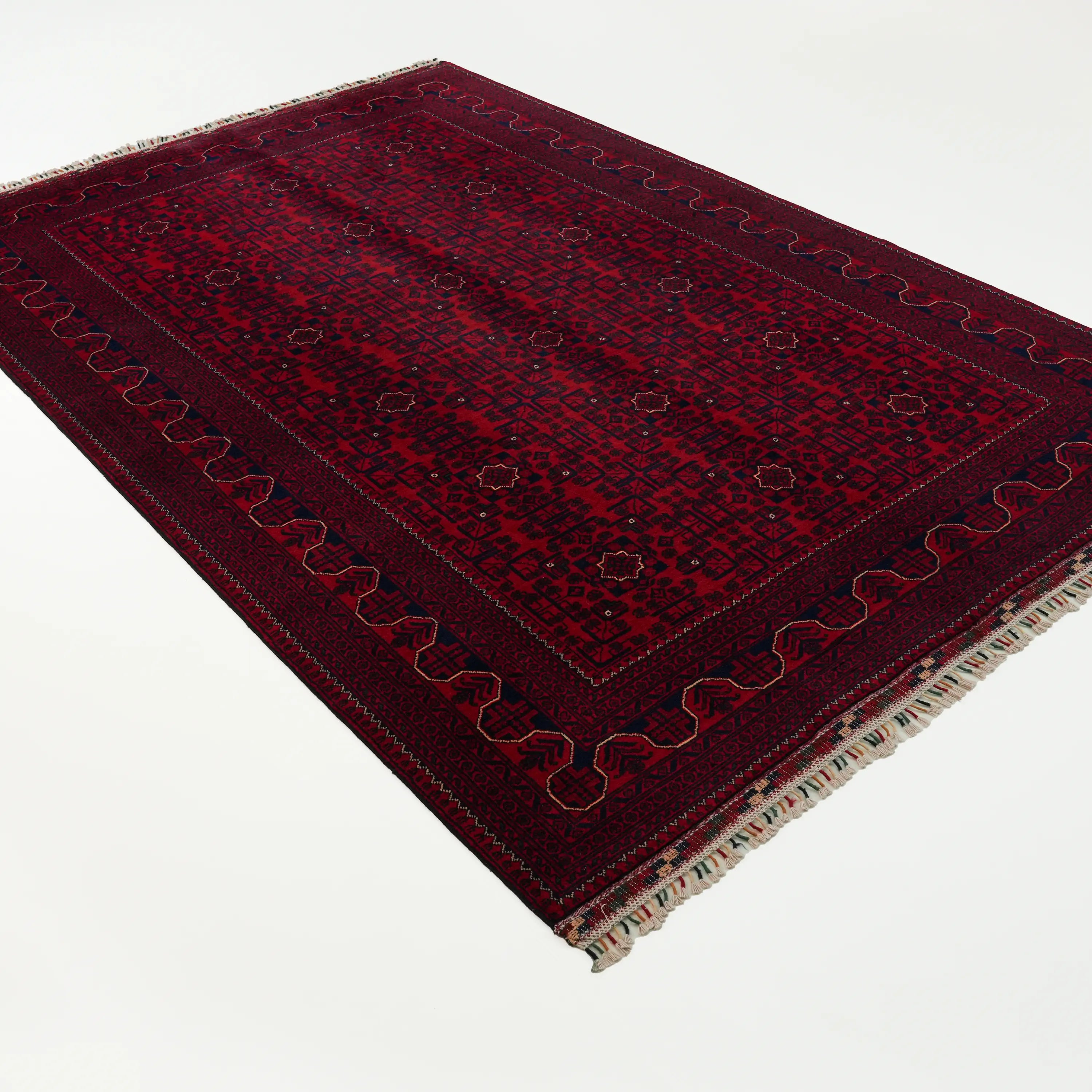 Handwoven Burgundy Afghan Pattern Wool Burgundy Khamyap Rug