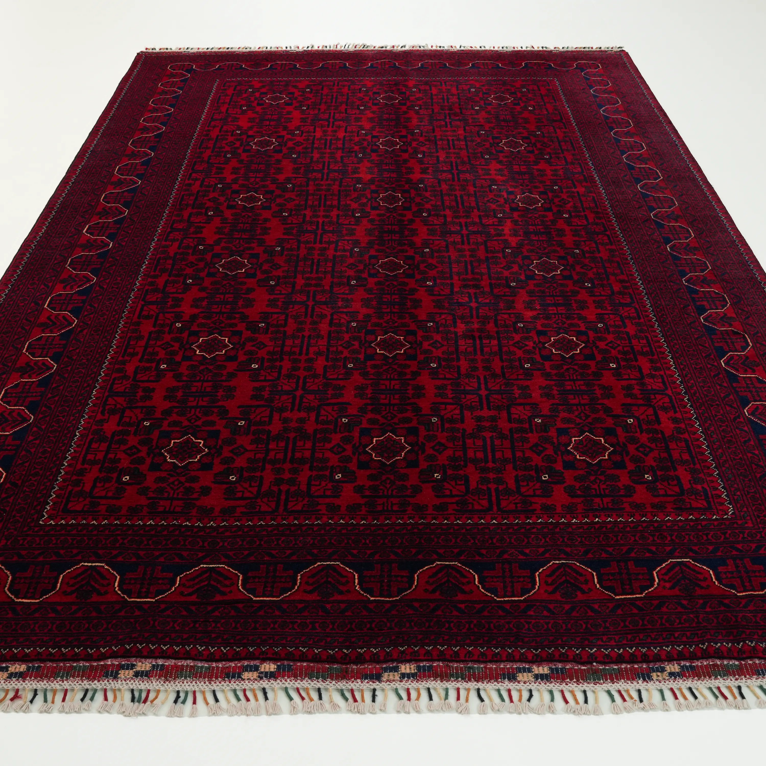 Handwoven Burgundy Afghan Pattern Wool Burgundy Khamyap Rug