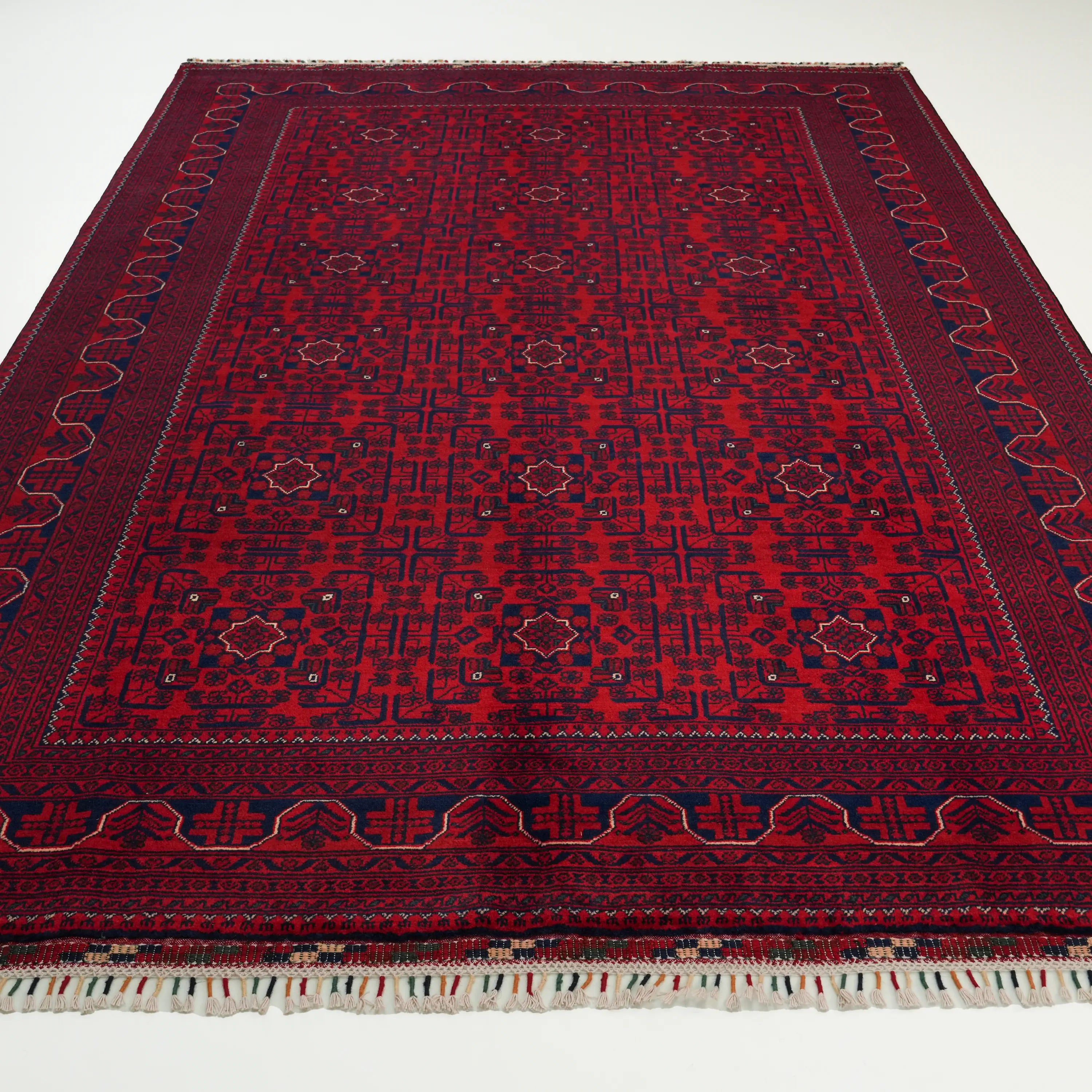 El Dokuma Bordo Afgan Desenli Yün Bordo Khamyap Halı