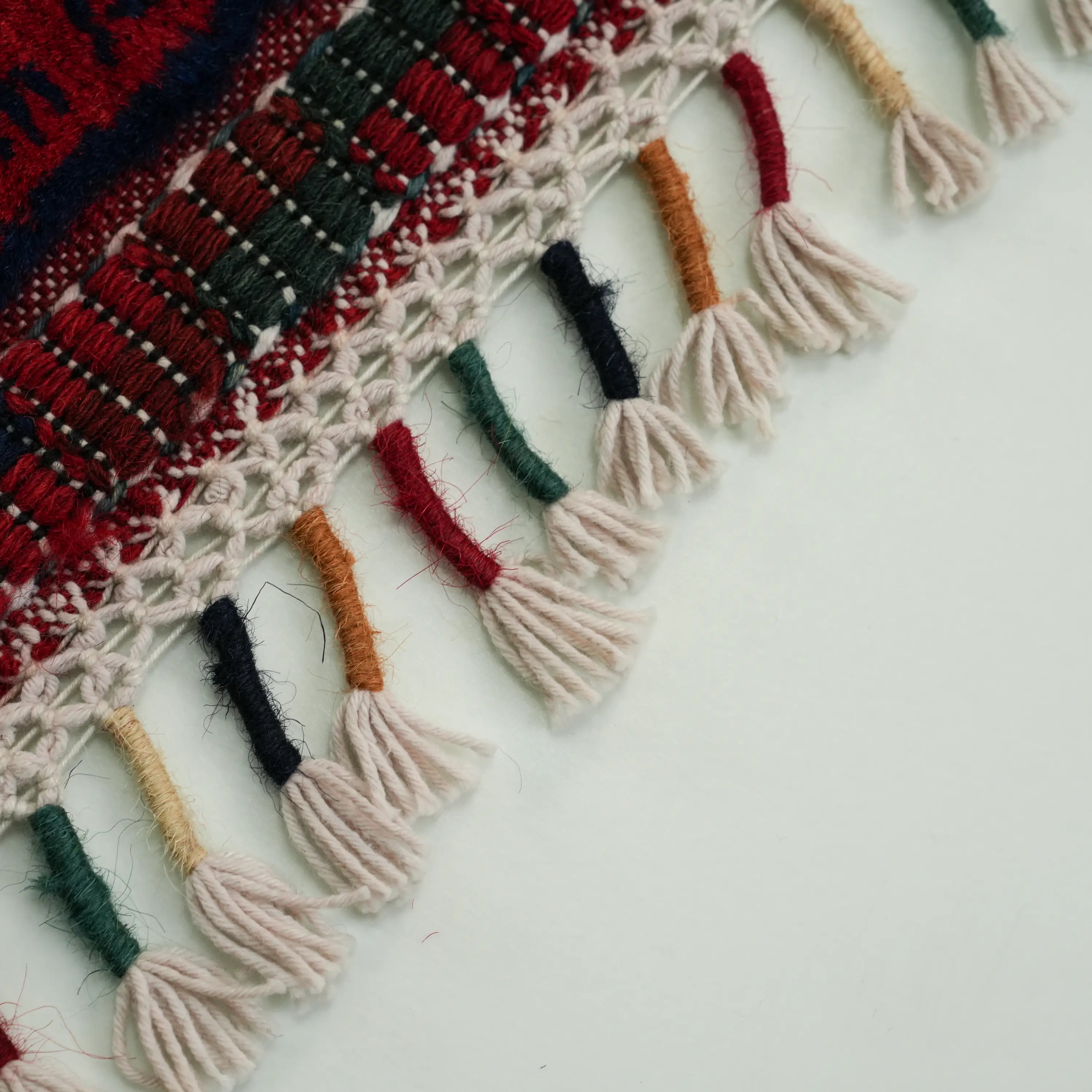 Handwoven Burgundy Afghan Pattern Wool Burgundy Khamyap Rug