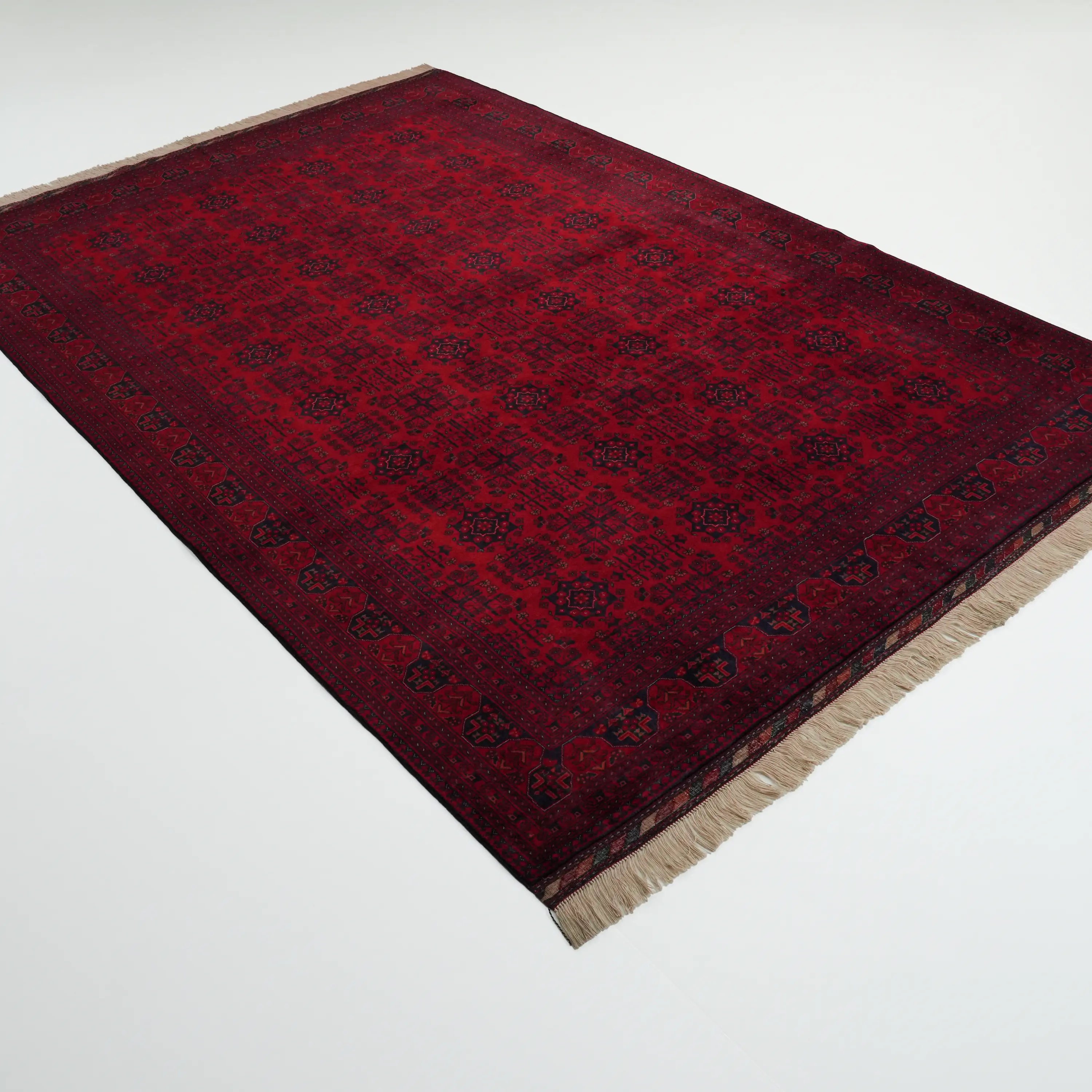 Handwoven Burgundy Afghan Pattern Wool Ethnic Bilicik Rug