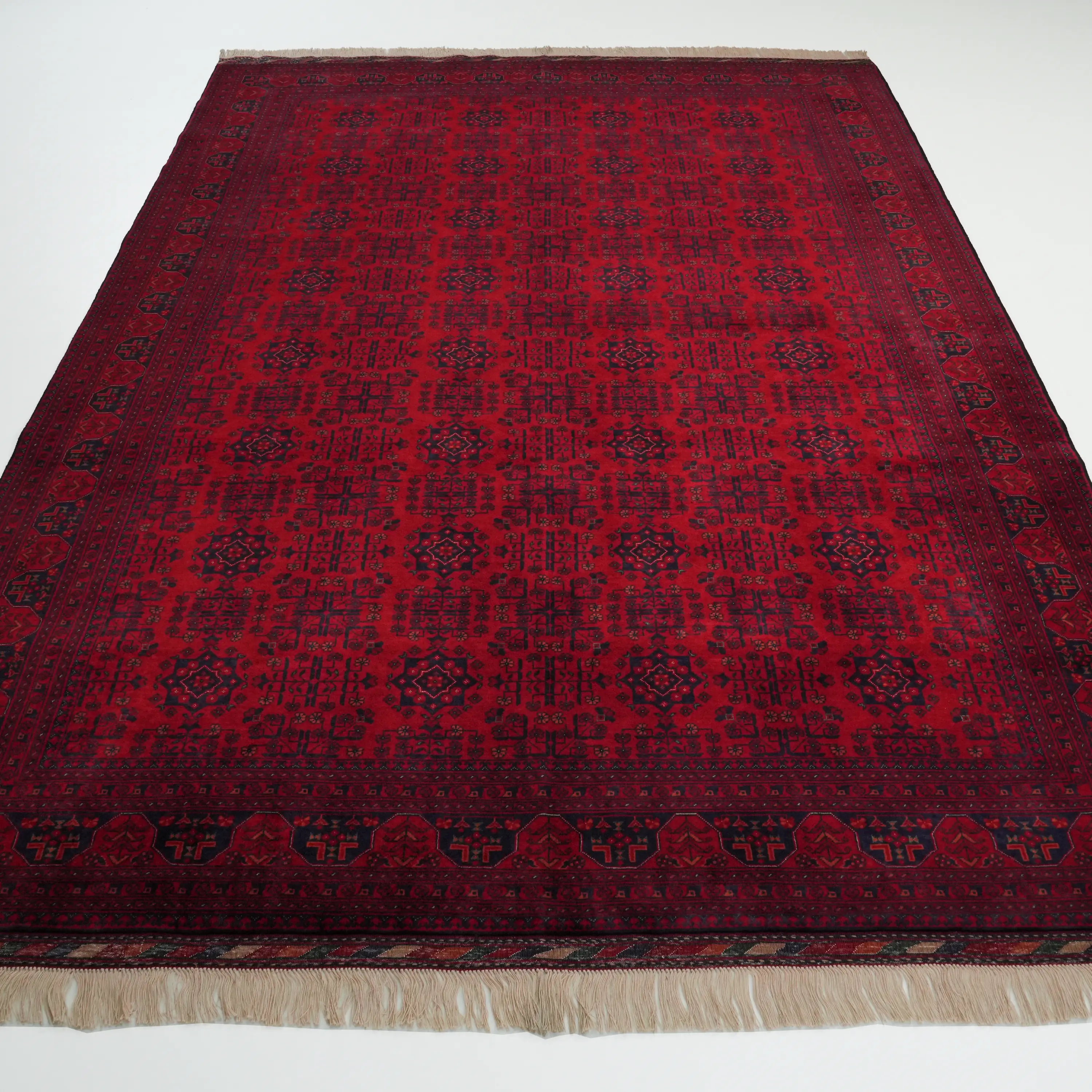 Handwoven Burgundy Afghan Pattern Wool Ethnic Bilicik Rug